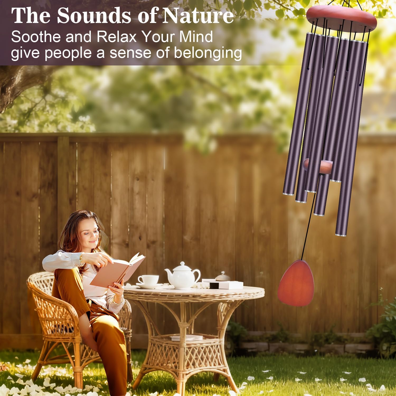 Large Aluminium Wind Chimes Outside, Soothing Melodic Memorial Sympathy Wind Chime, Suitable Outdoor Garden Decor, Gift for Mom Women Neighbors (Brown Wind Chime -36“)