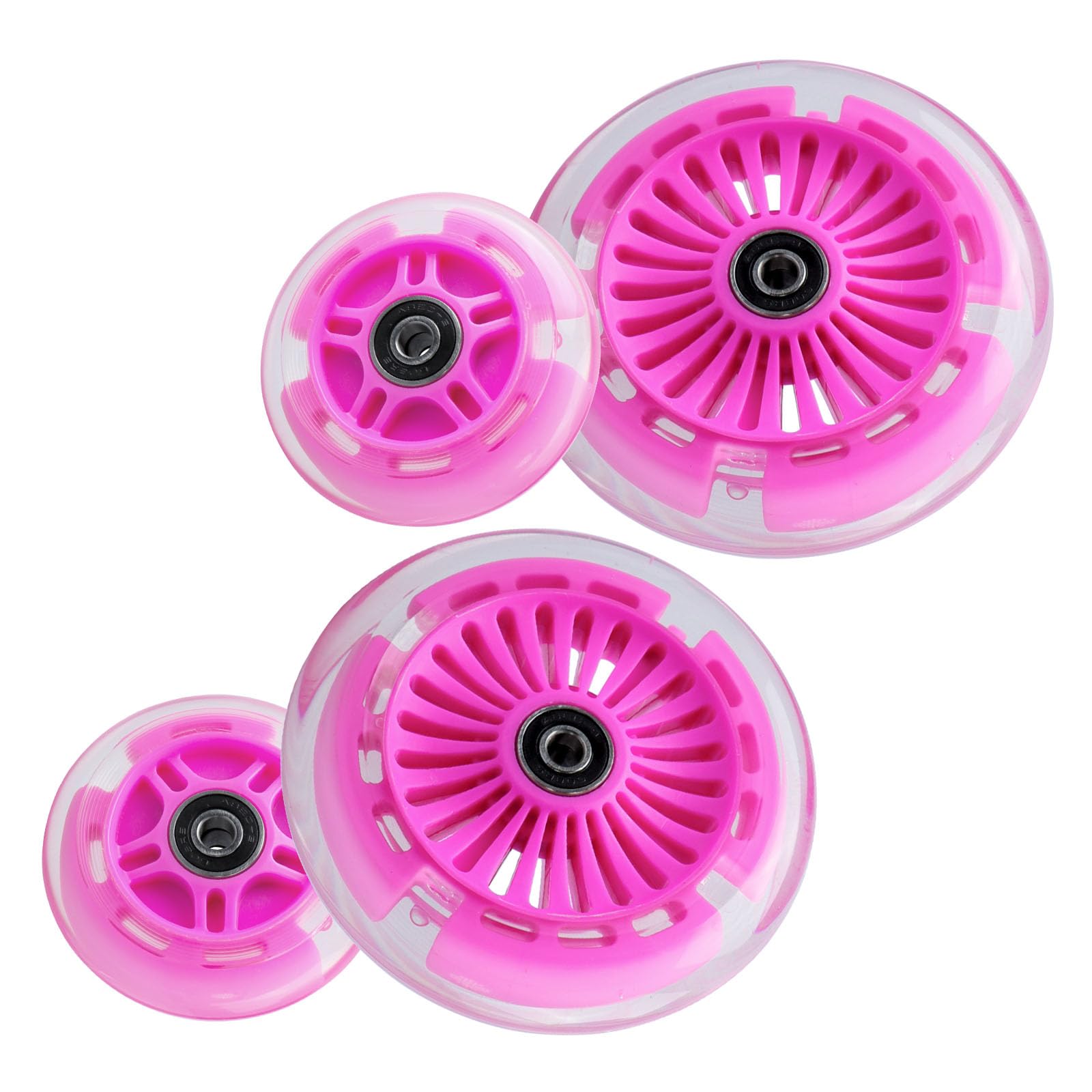 Ruedas de repuesto para patinete con luz LED de 120 mm y 80 mm, intermitente colorido, compatible con Micro Mini, Maxi Deluxe, Globber de 3 ruedas para niños, juego de 4 (rosa)