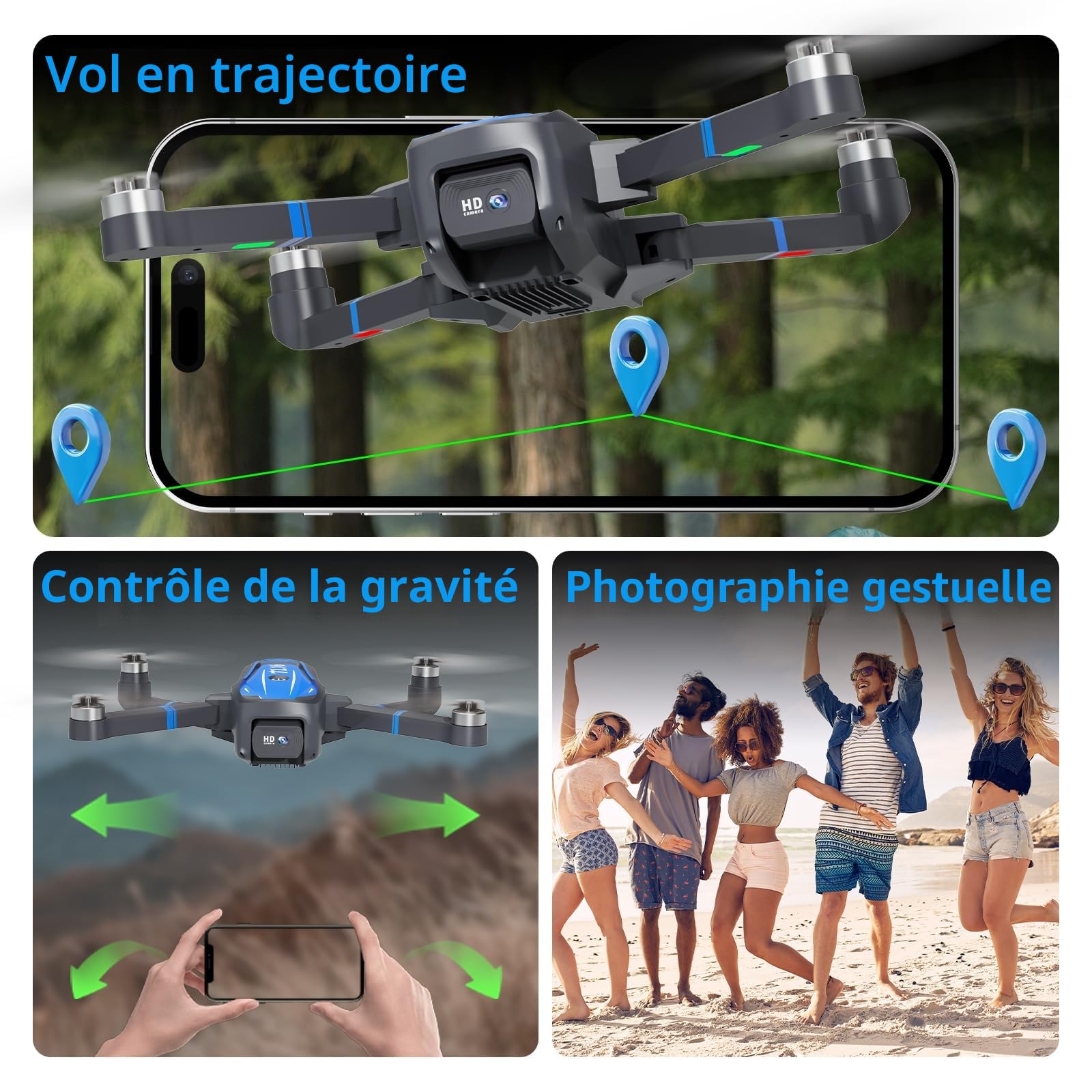 Toladrone Drones à Moteur sans Balais pour Débutants, TL16 Mini Drone avec Caméra 4K RC Quadcopter Pliable pour Adultes, Mode sans Tête Retournement à 360 Maintien de l'altitude, Bleu
