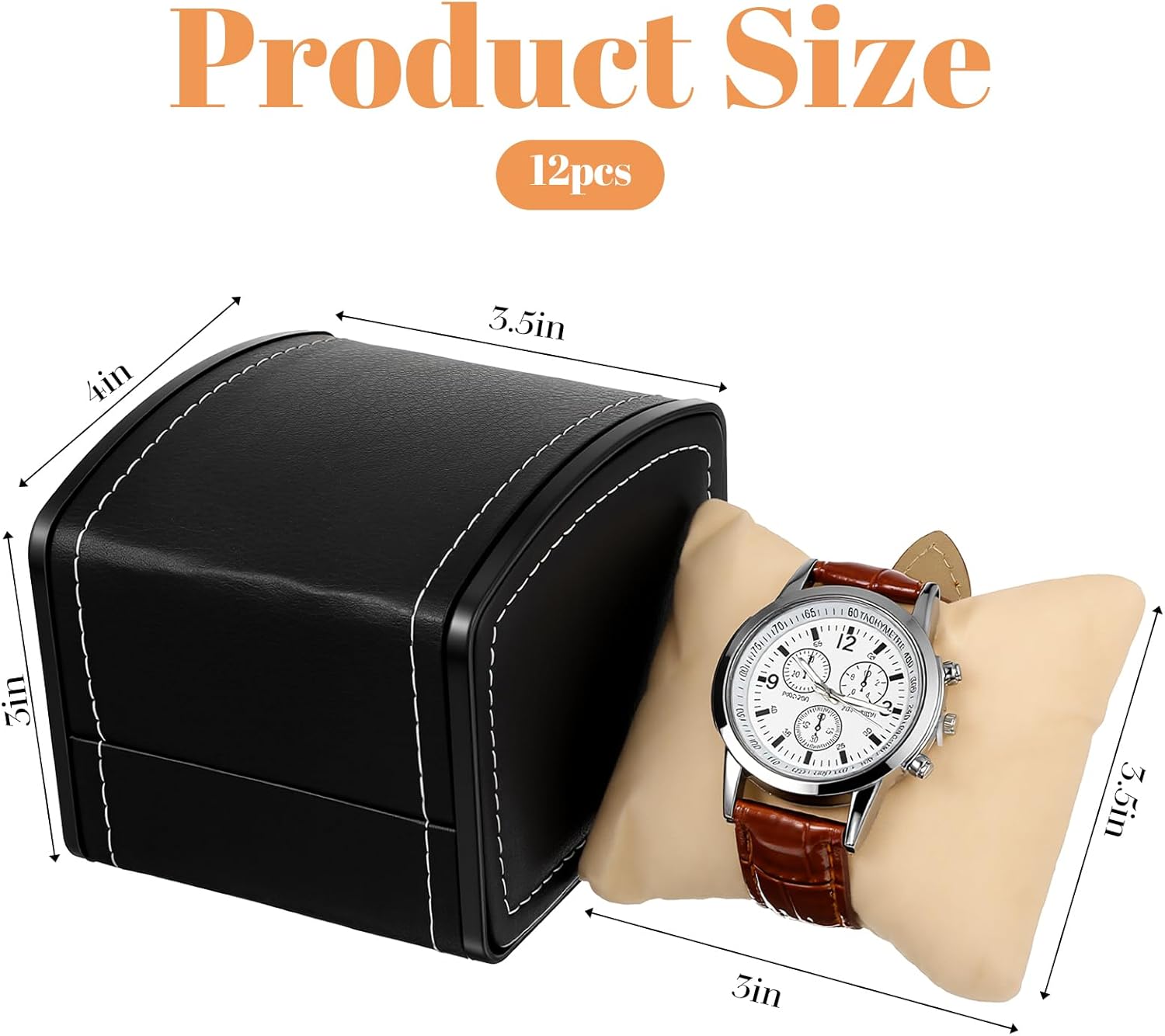 12 Packs Single Watch Box with Removable Pillow, PU Leather Jewelry Storage Case for Bracelet Necklace Display Holder Organizer, Black (4x3.5x3 Inches)