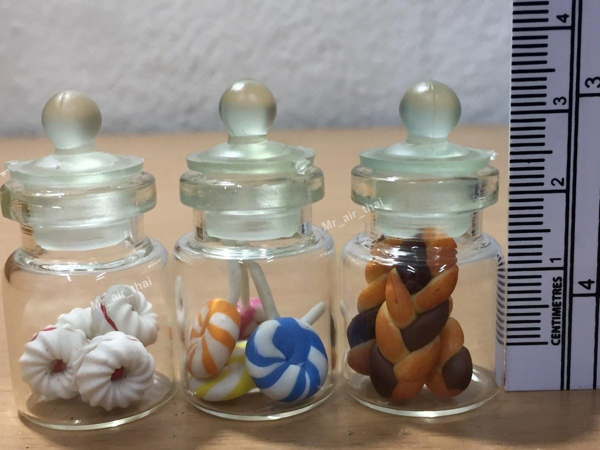 3pc Miniature Food Chocolate Cookie Cake Candy Dollhouse Donut in Clear Glass Mini Bottle Fruit Food #MF058