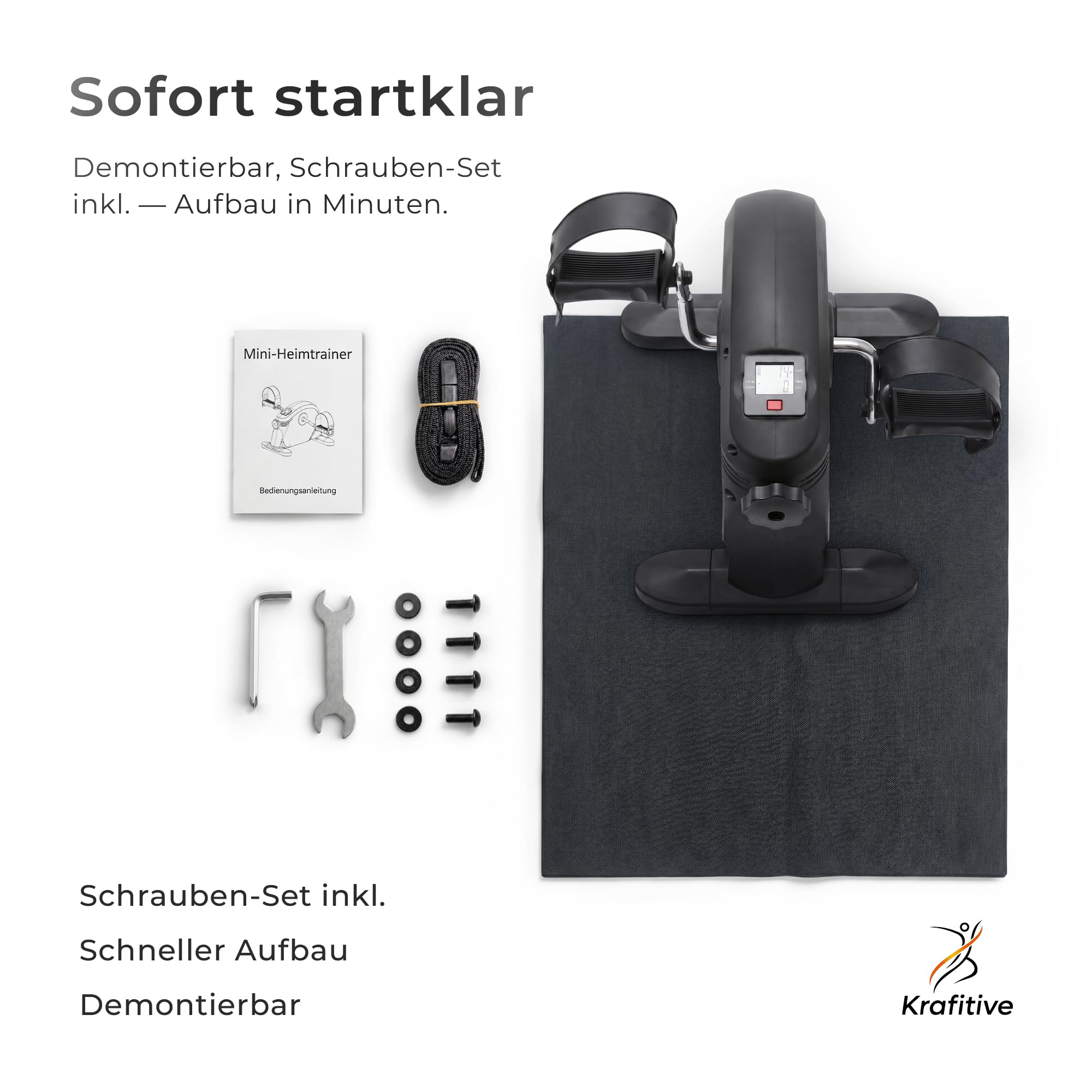 Pedaltrainer & Mini Heimtrainer, Arme & Beine, für Senioren | Sitztraining unterm Schreibtisch, gelenkschonend, stufenlos verstellbar, LCD-Display, TPR-Pedale, inkl. Antirutschmatte