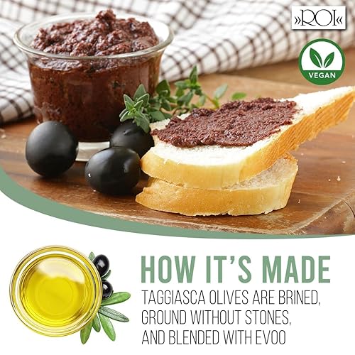 Miniatura 4 de ROI Ligurian Taggiasca Tapenade Olive Spread - Sándwich para untar y bruschetta, Tapenade de oliva para antipasto, salsas, galletas, pan, aperitivos