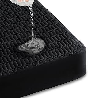 Waterproof Mattress Protector Full Size, Mattress Pad Cover with Deep Pocket Fitted Up to 6"-15" Depth, Noiseless Soft Breathable Bed Mattress Cover Washable, Black