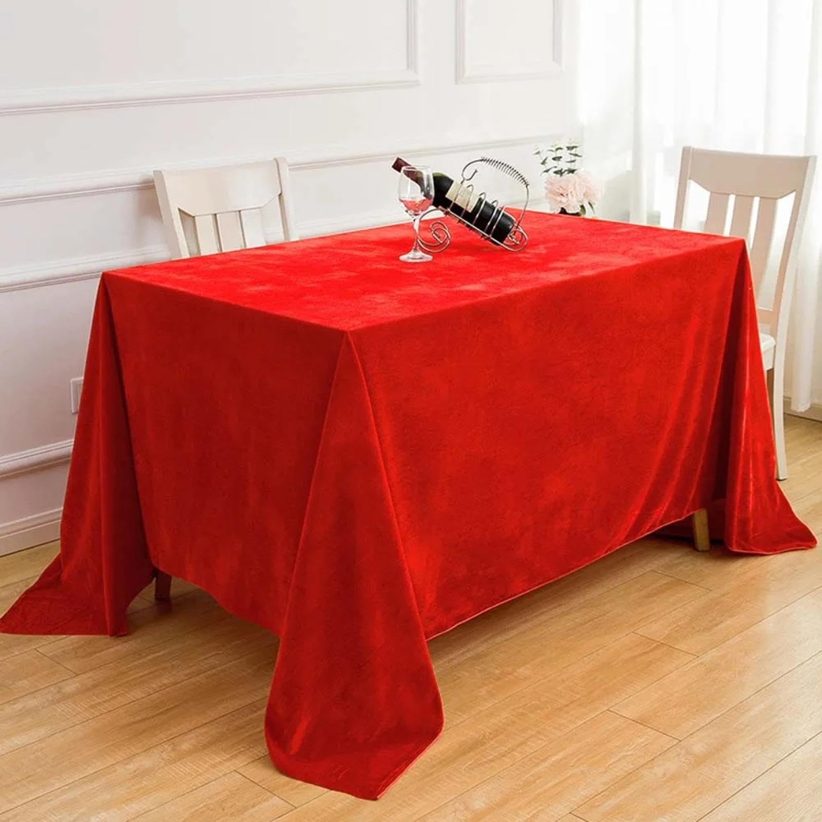 Nappe de table rectangulaire velours de luxe rouge 160x100 lavable élégante