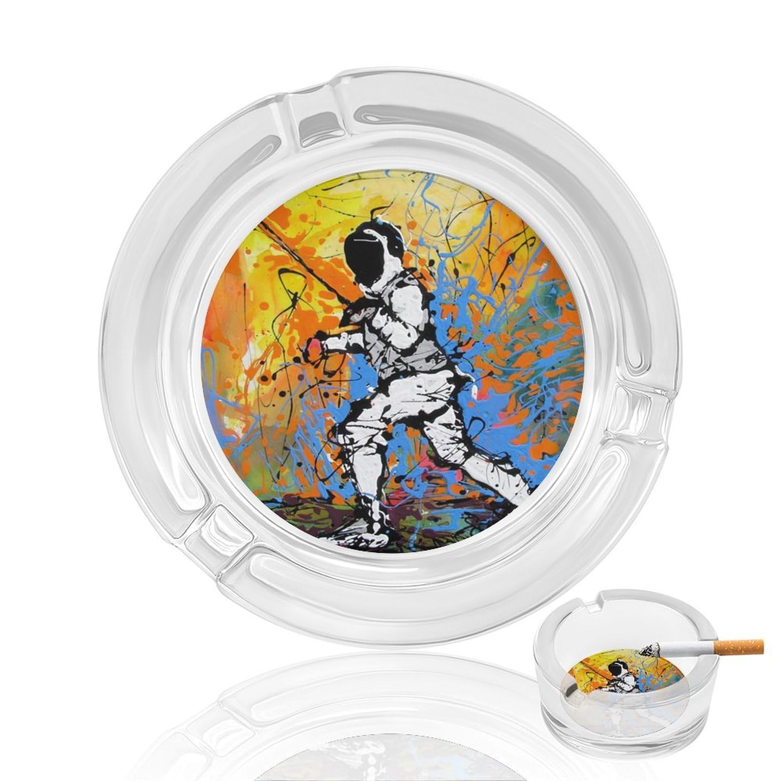 Nclqvjxzkhw Style Novelty Fencing Glass Ashtray Round Ash Tray Smoking Trays For Home Garden Outdoor