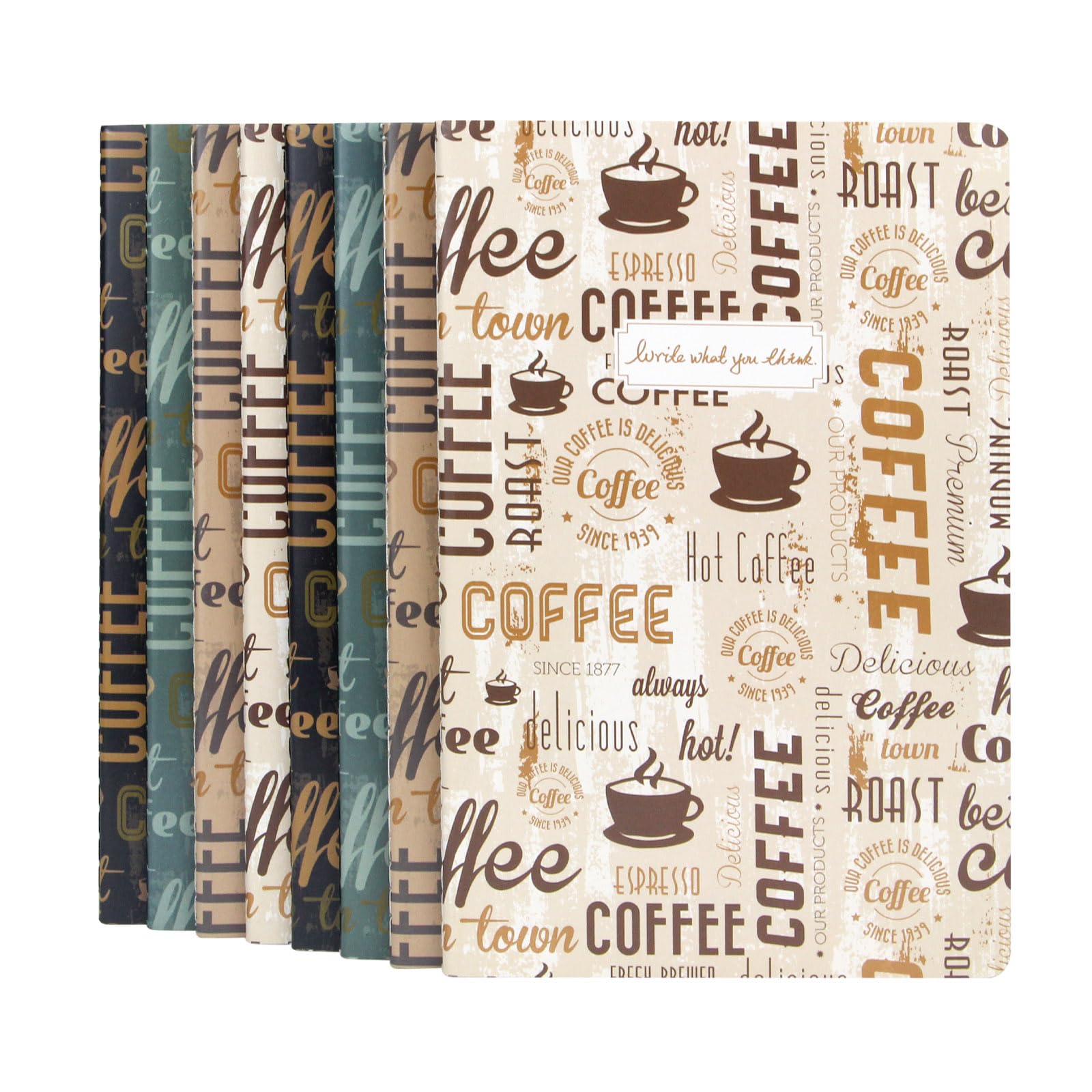 WETLOTE 8-Pack A5 Lined Notebooks, Coffee Print Softcover Notepads, 96 Pages Each, Stitched Binding, 4 Assorted Coffee-Themed Colors for School, Office & Journaling โ image 1