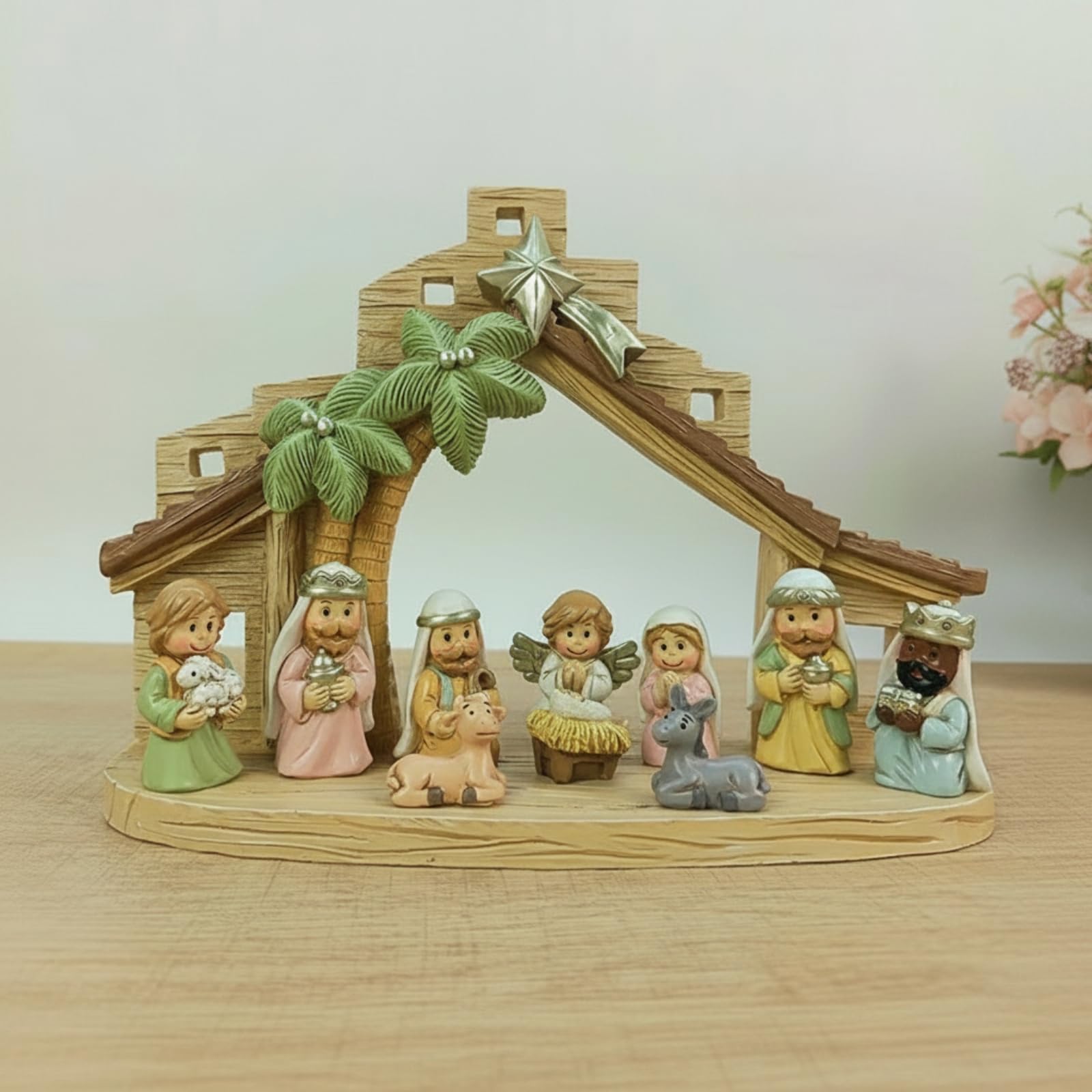 rockible 11 Pièces Crèche avec Étable Décorative | Peinte à la Main, Rustique, Décoration, Collectionneurs
