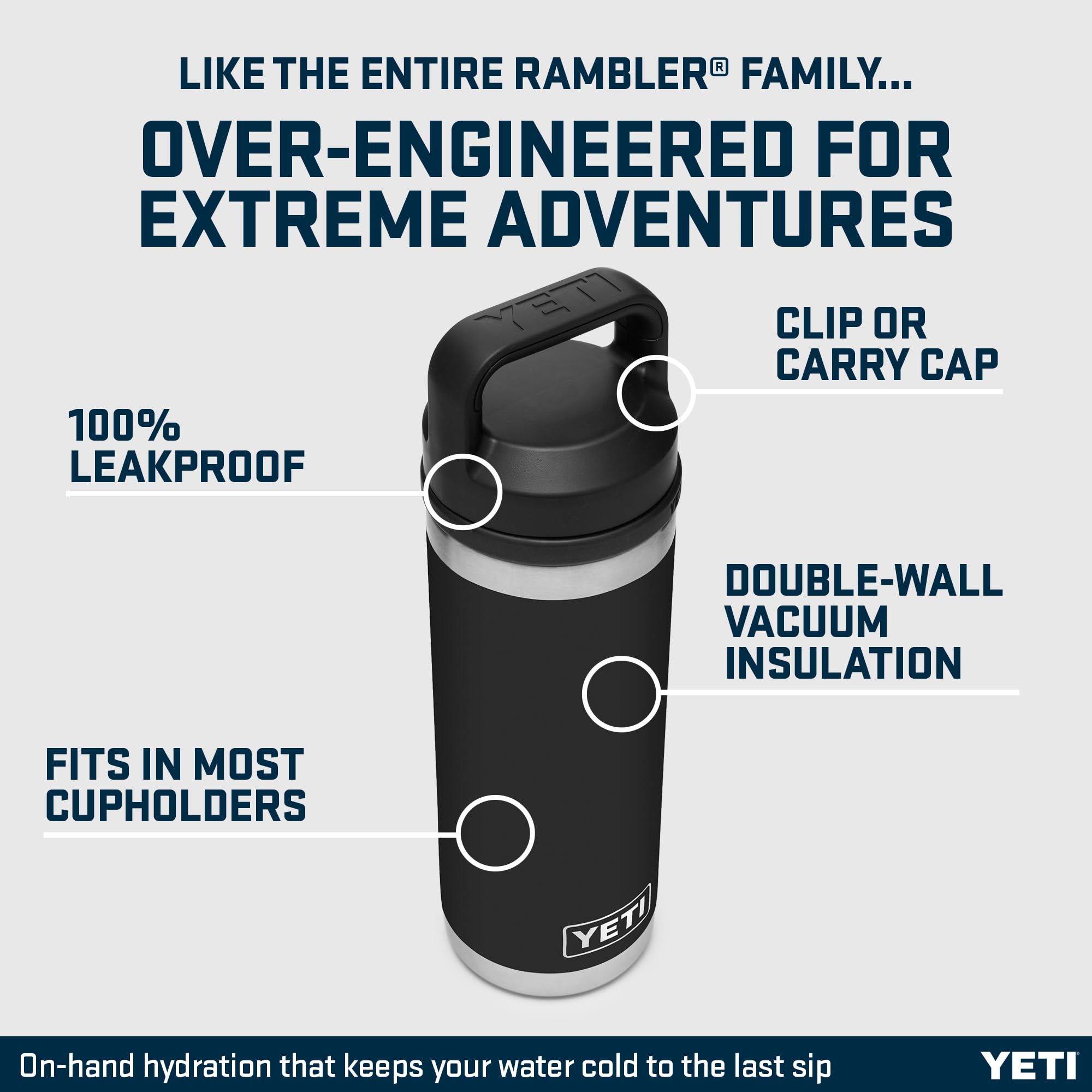 YETI Rambler Bottle Chug, Vacuum Insulated Stainless Steel Bottle with Chug Cap, Black, 18 oz (532 ml)