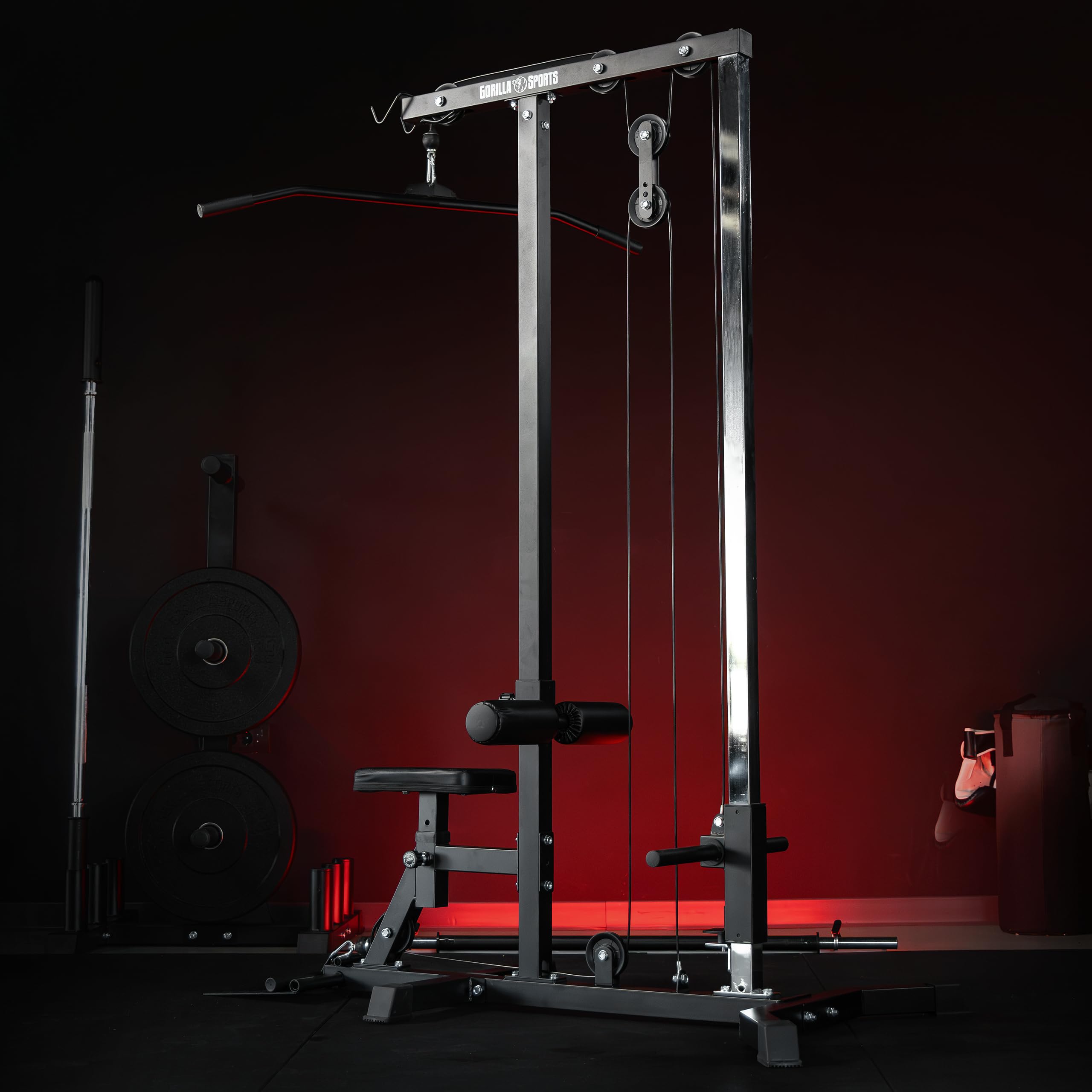 GORILLA SPORTS® Torre de poleas Ajustable, 30 mm | Incluye barra de tríceps y barra de poleas, Soporta hasta 280 kg, Estación de tracción de cables, Máquina de fitness