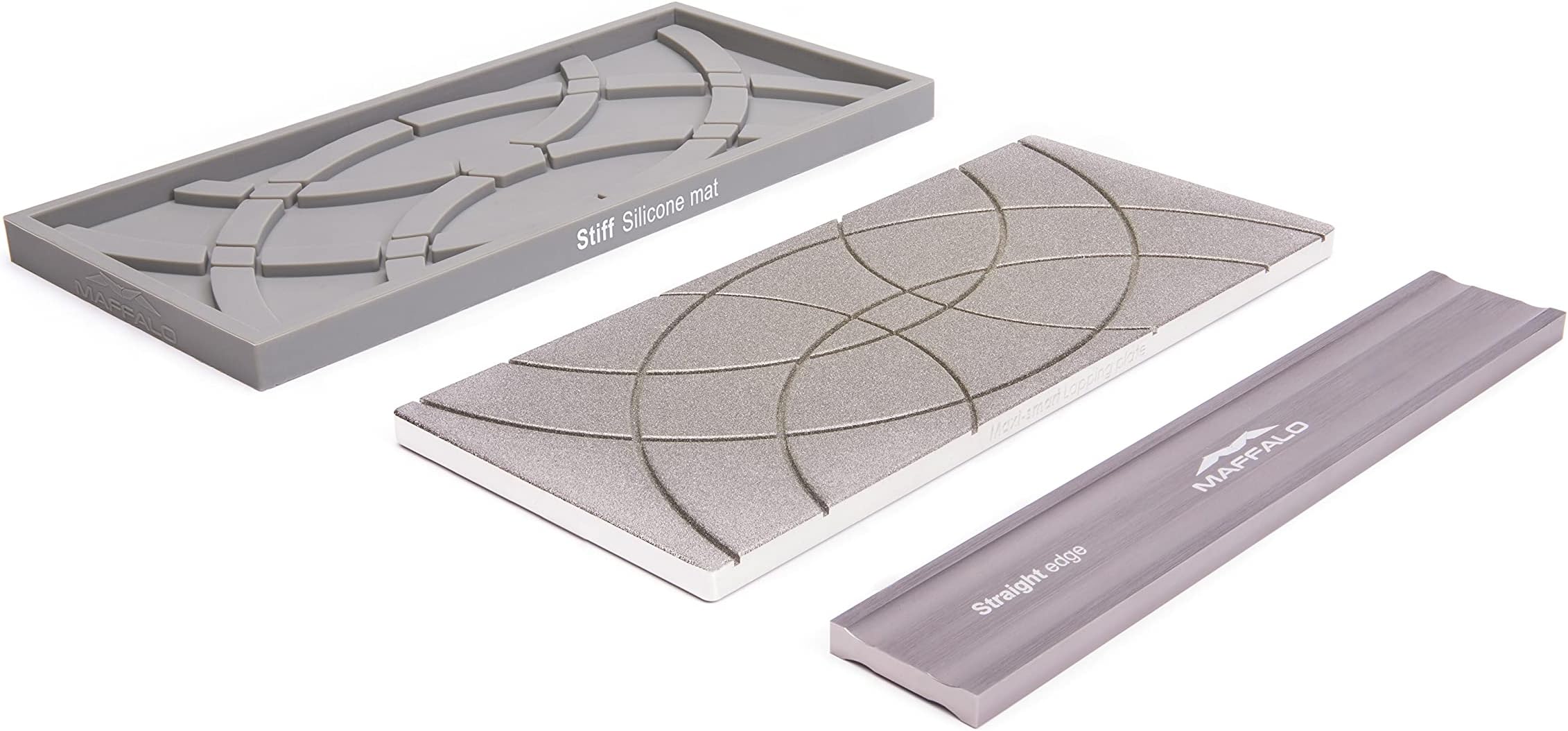 Maxi-smart Lapping Plate 2.0 | Kit of Diamond Flattening Stone, Straight Edge and Silicone Mat | Whetstone Flattener for 400-10k grit Synthetic/Natural Stones | 9.4โโ x 4.1โโ x 0.35โโ | 180 grit