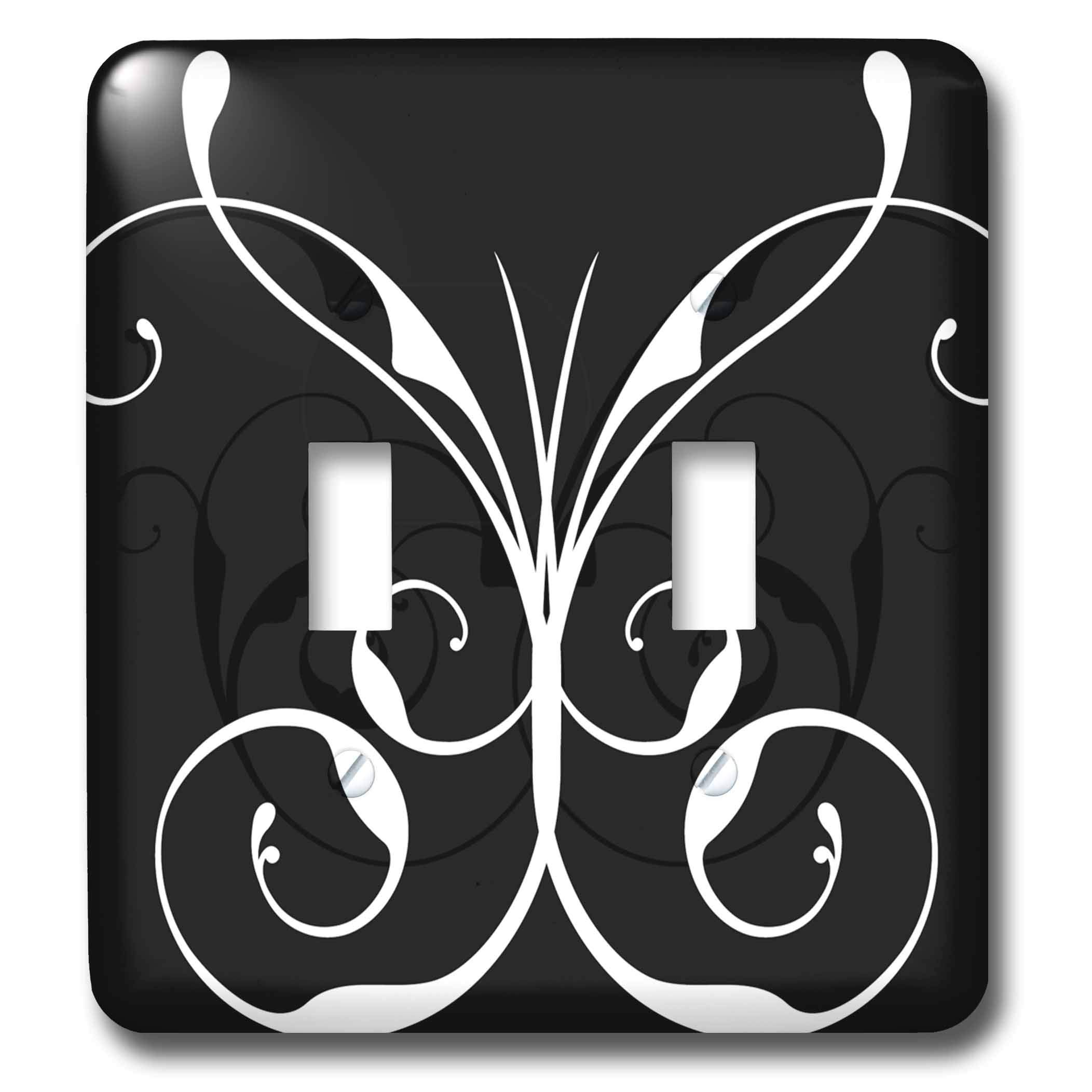 Interrupteur à bascule double papillon blanc sur noir 3dRose lsp_44340_2 pour déco murale