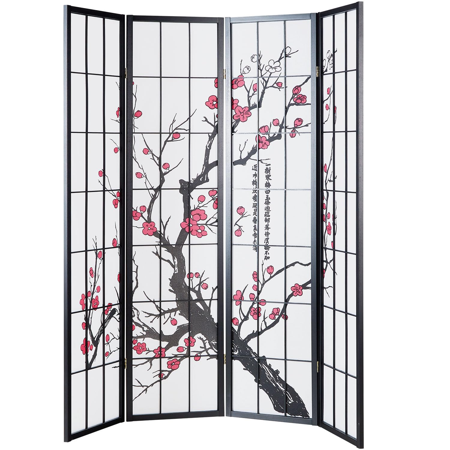 4 pan Pliante modèle de cloison - cloison Bois Shoji en Noir avec des Fleurs de Cerisier - Salle écran
