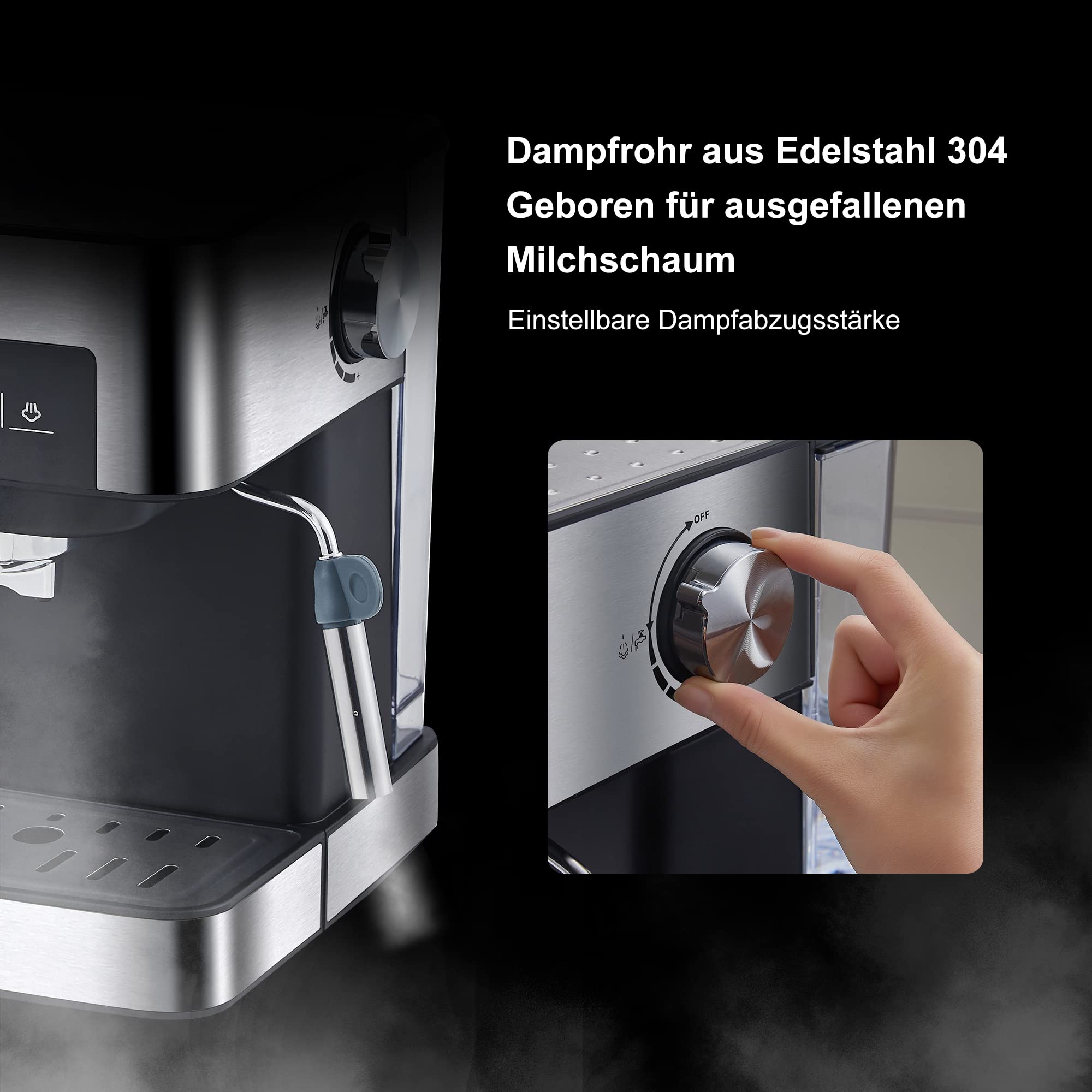 Biolomix Espressomaschine Siebträgermaschine 20 Bar,Filterhalter mit Doppelauslauf,Milchaufschäumdüse,abnehmbarer Wassertank, für 1-2 Tassen,Espresso,Cappuccino und Latte Machiato