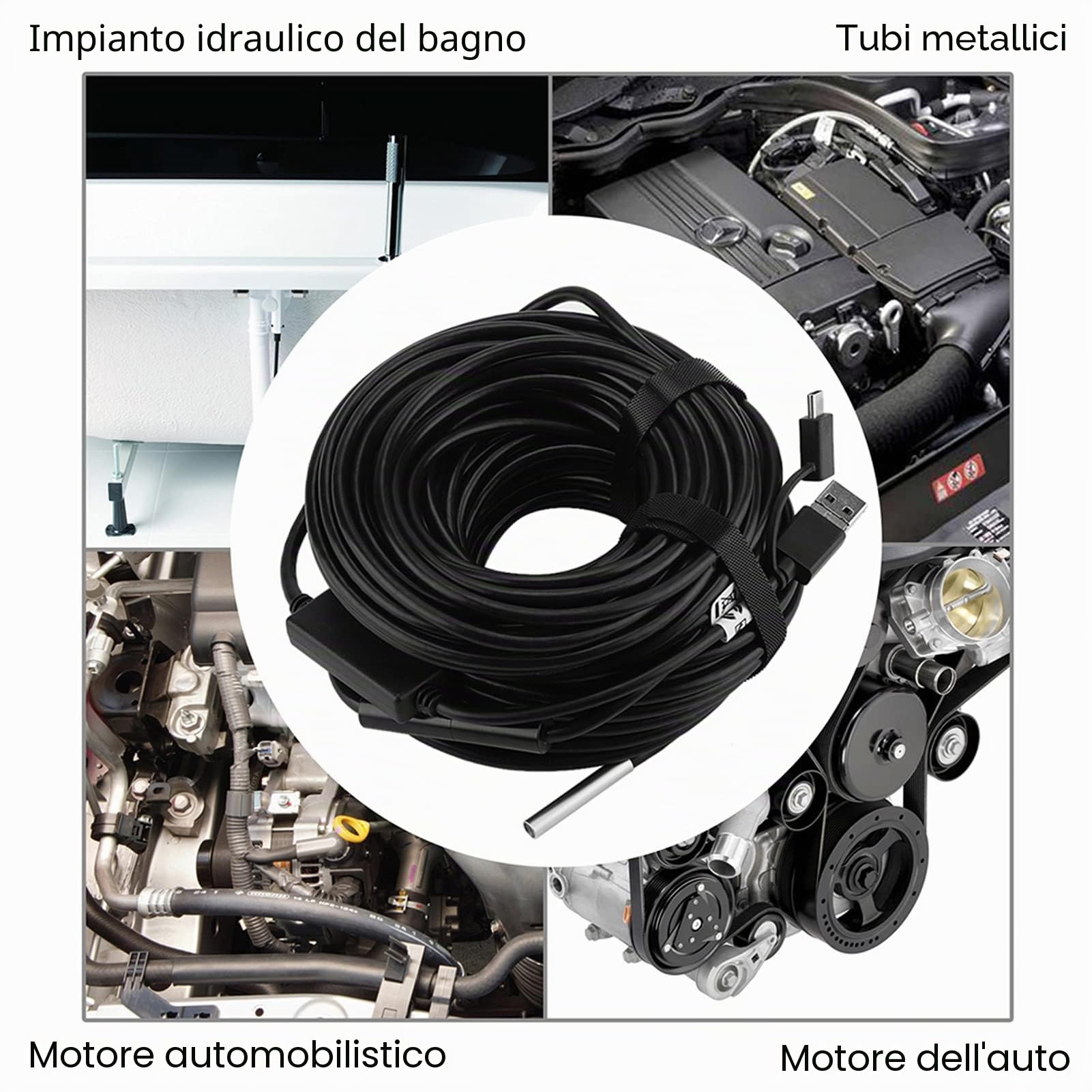 Telecamera di ispezione 20 metri 5,5 mm 3 in 1 USB/micro USB/Type-C endoscopio con 720P impermeabile per ispezione tubo auto