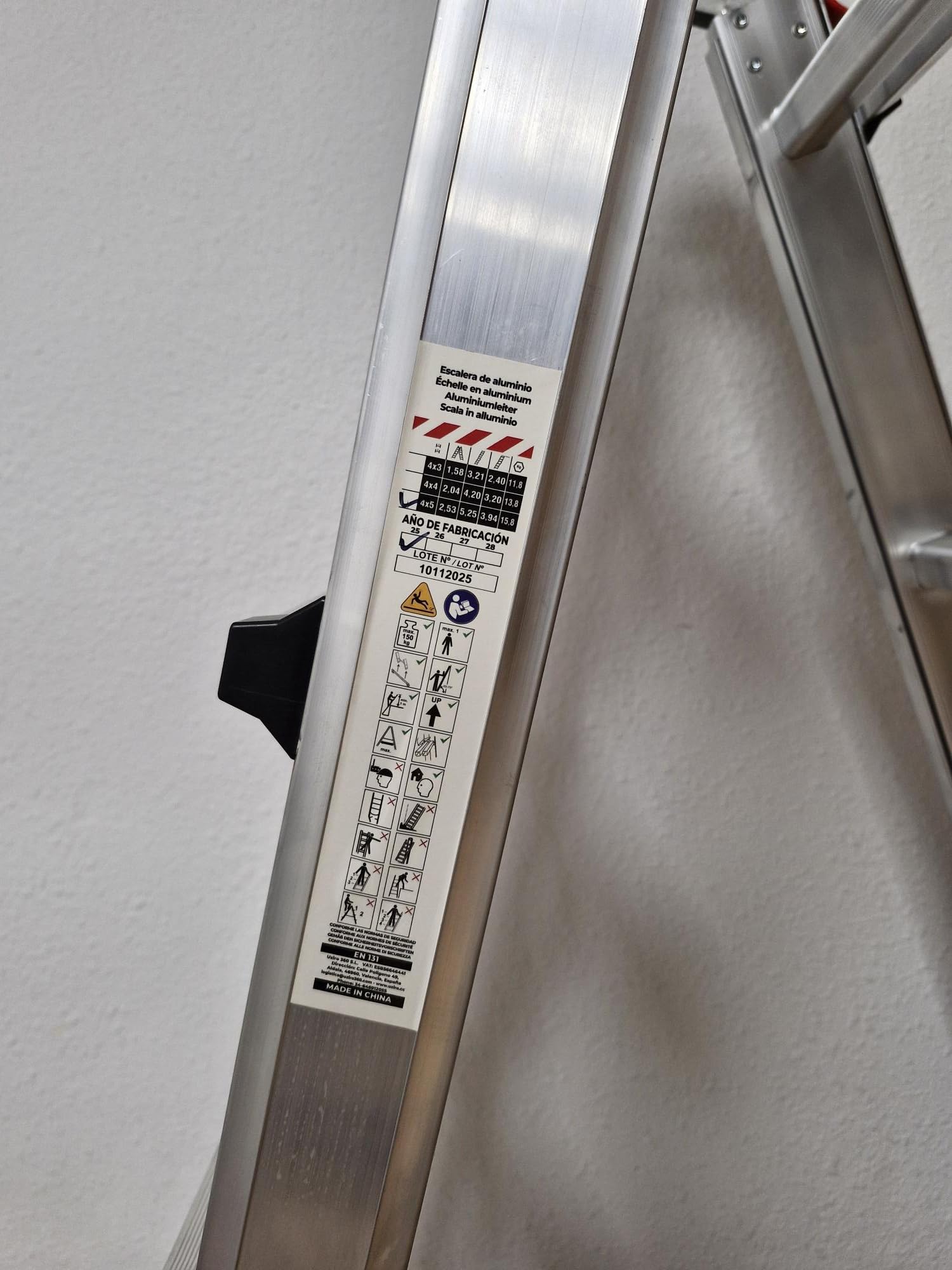 UZIRO Escalera Telescópica Plegable Articulada de Aluminio 4x5, 5,19 M, 150 KG, Gris