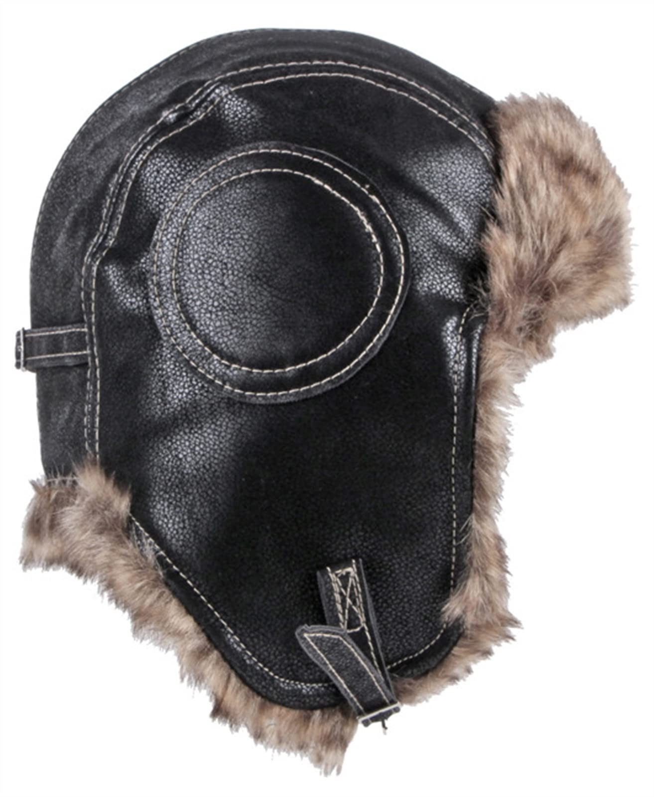 GIBZ Sombrero de Piel Sintética Hombre Mujere con Orejeras Gorro Ruso de Cuero para Invierno
