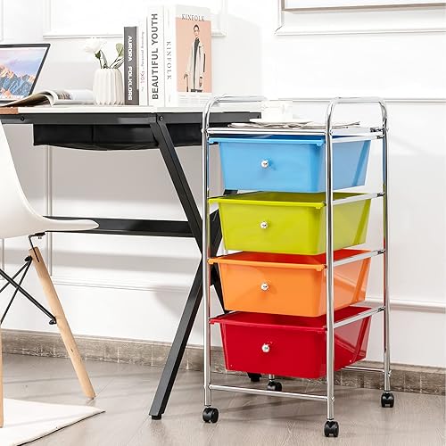 Vista 71 de GOFLAME Carrito de almacenamiento con ruedas de 4 cajones, carrito organizador móvil multiusos, carrito de utilidad para la oficina en casa