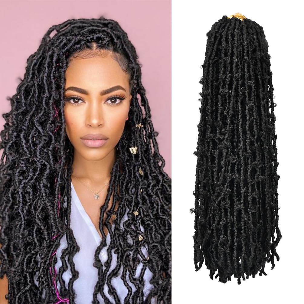ISWEET Butterfly Locs Crochet Hair 8 Packs 96 Strands - 24 Inch #1B Short Soft Handmade Distressed Synthetic Braids Pre Looped Locs Crochet Hair for Black Women