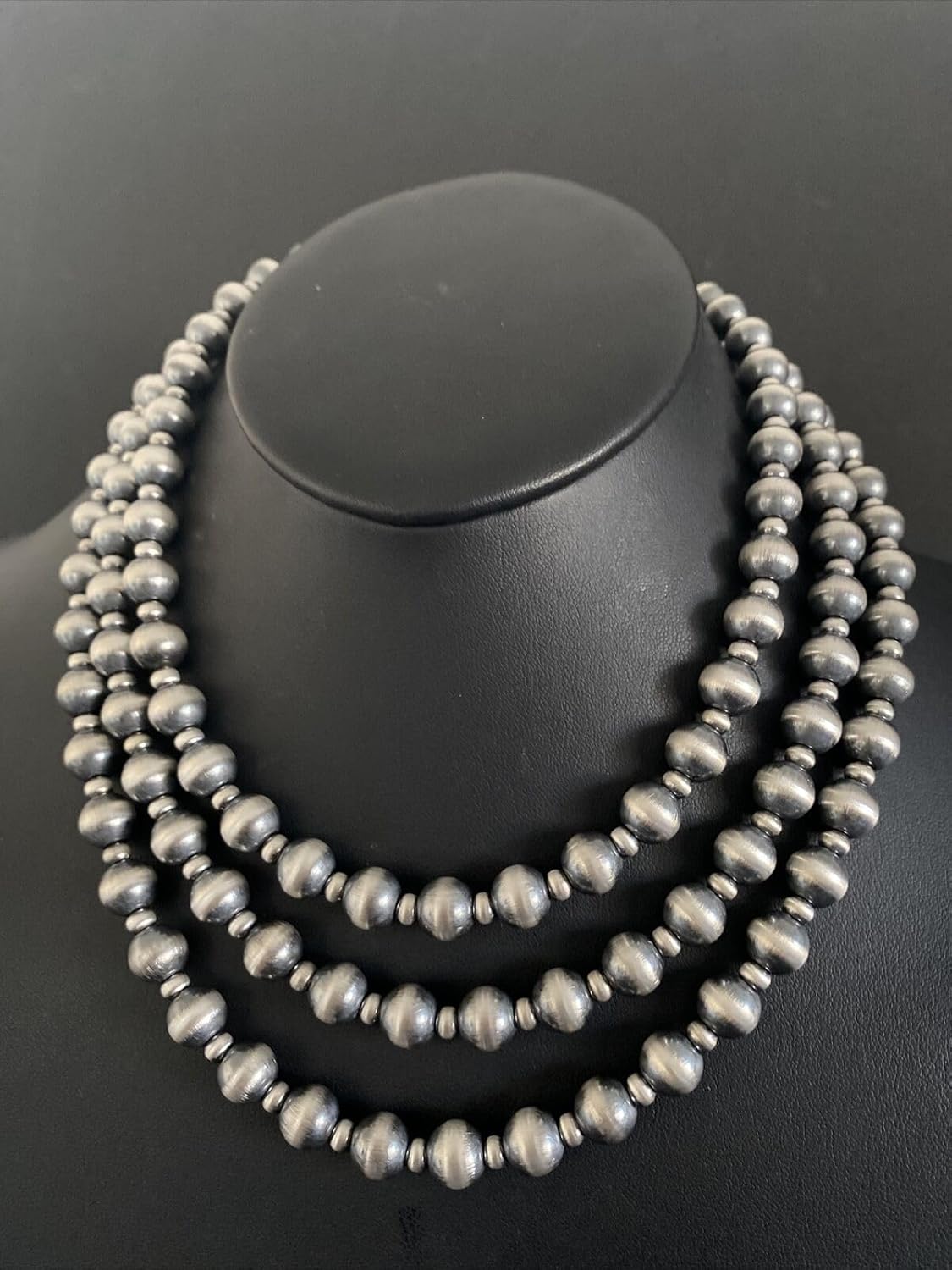 Sterling Silver 10mm 60 Inch Pearls Bead Necklace. southwestern jewelry "Navajo Style"