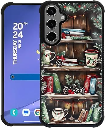 ZHEGAILIAN Case for Samsung Galaxy S25 Plus, S24 Plus, Winter Bookshelf Coffee, Drop Protection With Soft TPU Bumper