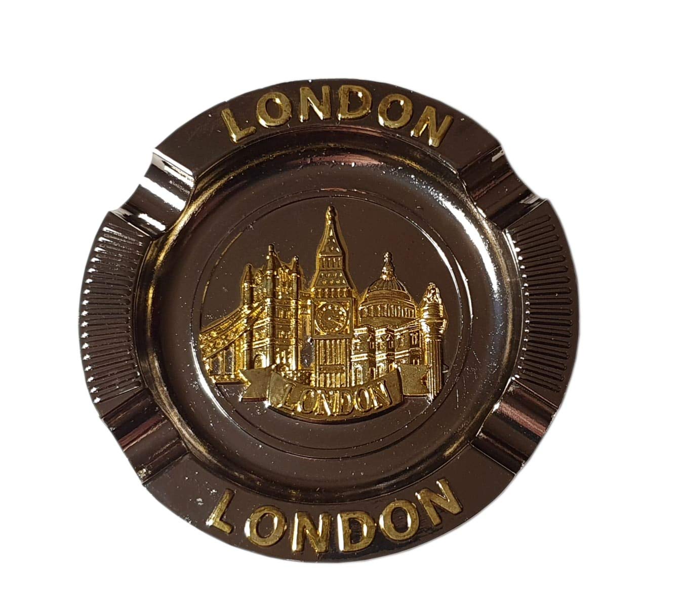 Thomas Benacci Gold London Icons Mini Metal Ashtray - Collage In En Colour - Tower Bridge - Big Ben - Saint Paul's Cathedral - British Souvenir For Home From England Uk