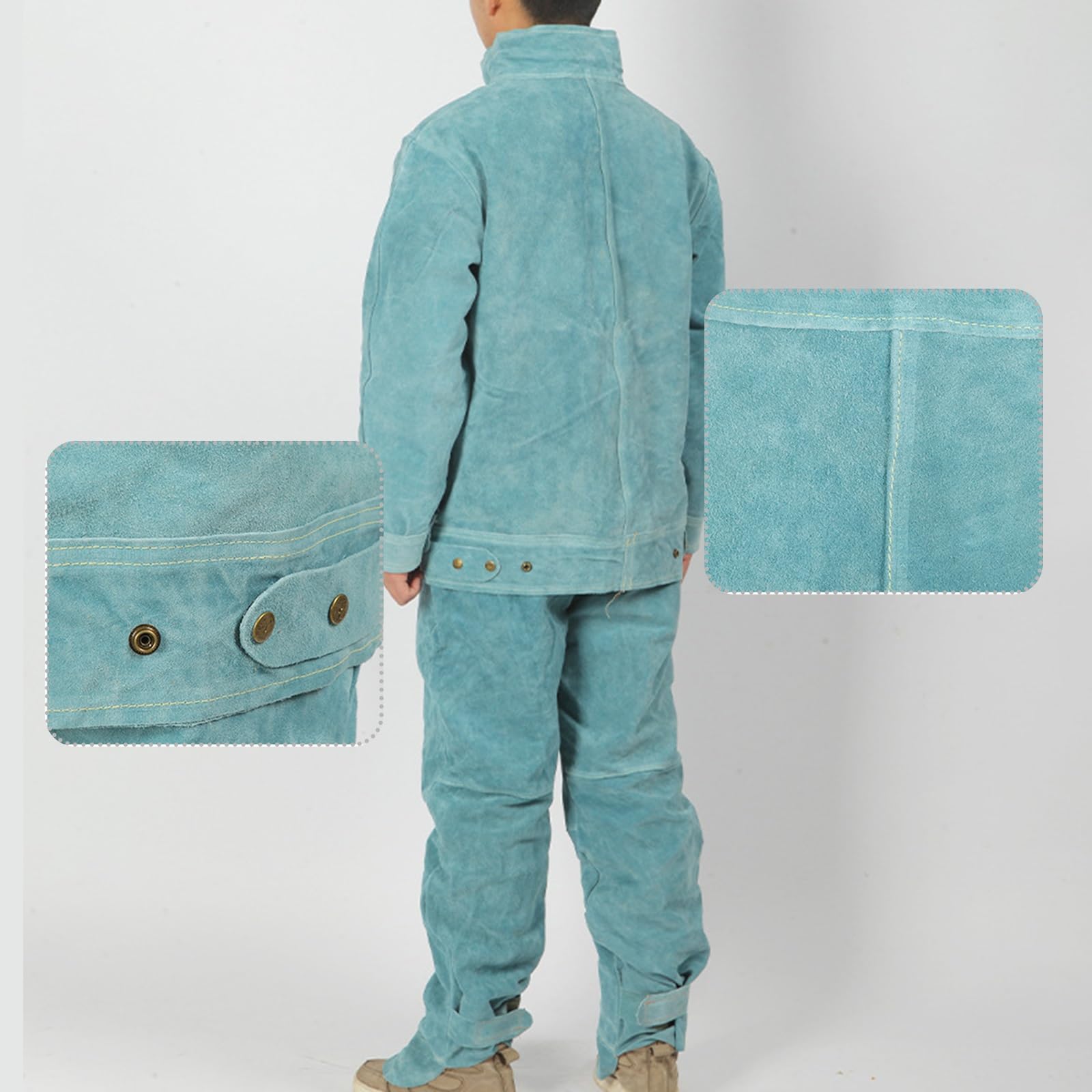 Combinaison De Travail De Soudage Manteau De Travail En Cuir De Vache Fendu Très Résistant Et Pantalon De Soudage Résistant À La Chaleur Et À La Flamme Pour Soudeur Menuisier(L)