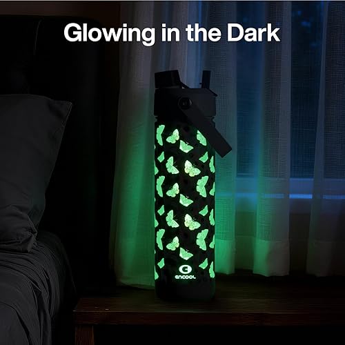 Miniatura 622 de ENCOOL Botella de agua aislada con popote, de acero inoxidable, a prueba de fugas, sin BPA, al vacío de doble pared que se mantiene fría durante 24