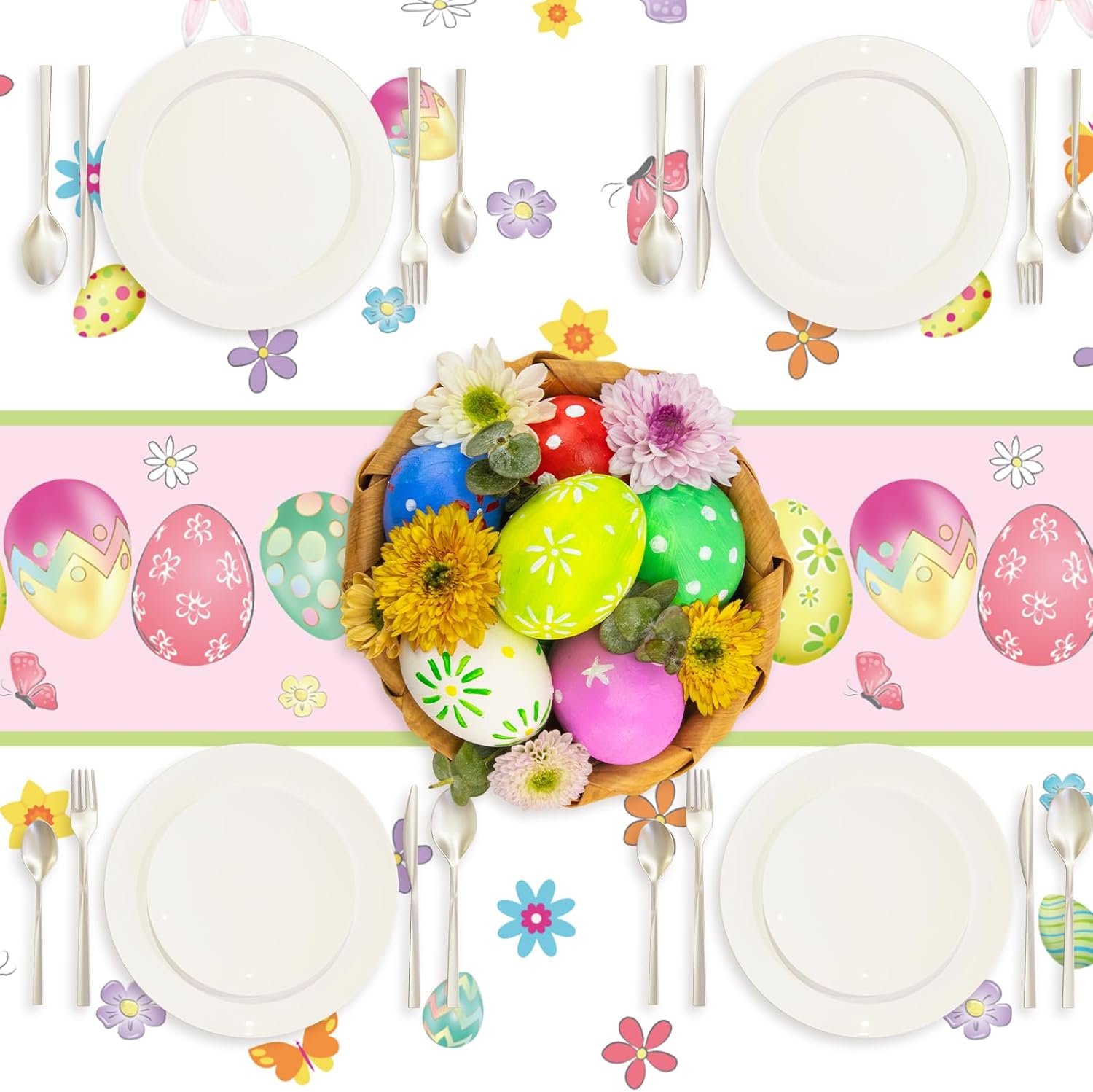 ceiba tree Easter Tablecloths Disposable Plastic 3 PCS Tablecloth Spring Party Supplies Table Decorations Decor 108 X 54 inch