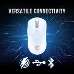 MSI Versa 300 Elite sans fil blanc jeu souris - 26000 DPI Capteur optique, 1000 Taux de sondage Hz, symétrique, 60M+ Cliquez sur OMRON Interrupteurs, 6 Boutons, 200-Hour Batterie, 1ms Latence, RGB, 65g - blanc
