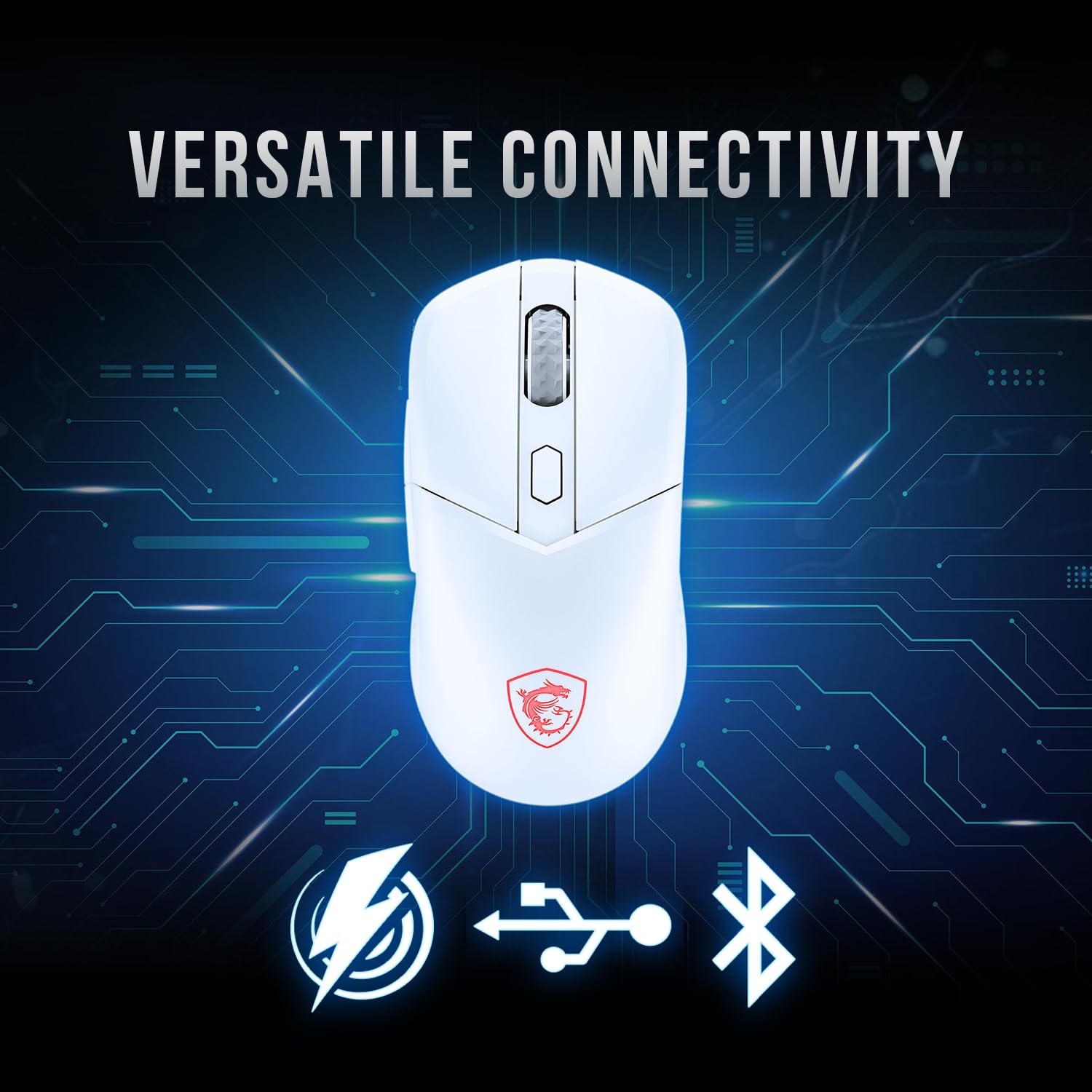 MSI Versa 300 Wireless White Gaming Mouse, 8000 DPI, 30M+ Clicks Kailh Switch, Optical Sensor, Ergonomic Ambitextrous Hand Design, RGB Light