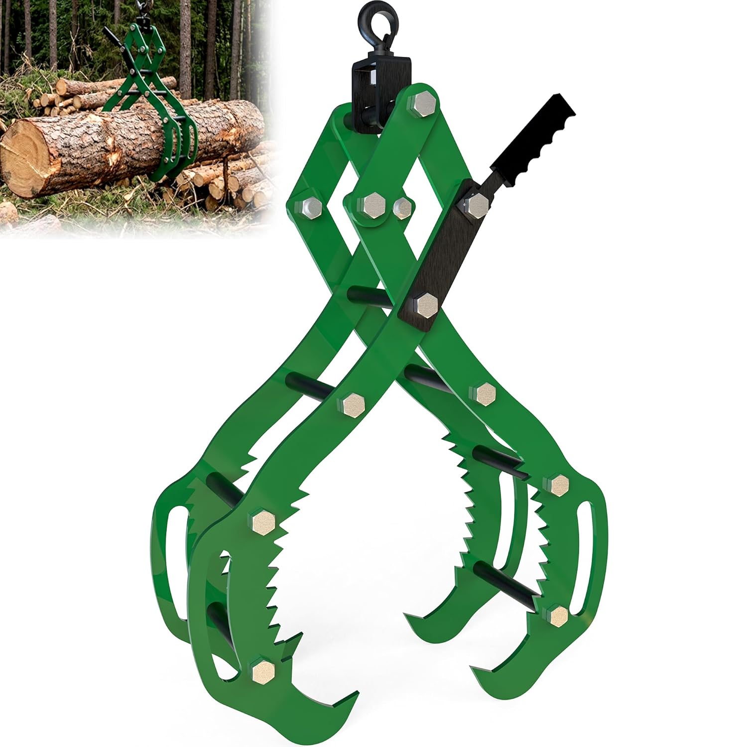 30 Inch Heavy Duty Log Tongs, Upgraded Log Grapple with 4 Serrated Claws, 5512 lb Capacity, Timber Claw Hook for Lifting or Dragging Logs with Tractor, Excavator, ATV, Truck, Forklift (Green)