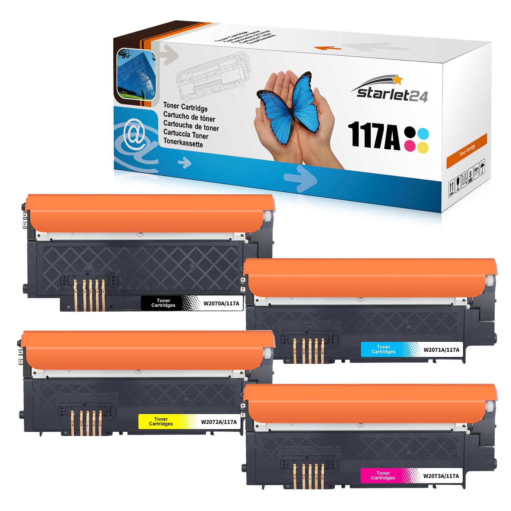 Starlet24 4X 117A Tóner Compatible con HP 117A Pack | W2070A W2071A W2072A W2073A para Color Laser MFP 178nwg 179fwg 179fnw 150nw 150a 178nw