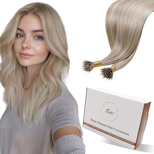Miniatura 1 de Hetto Extensiones de cabello humano nano anillo de 20 pulgadas, extensiones de cabello humano nano enlace, extensiones de cabello humano nano