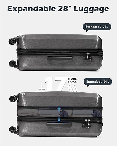 Vista 8 de Coolife - Equipaje de policarbonato y ABS, maletas con ruedas giratorias, candado TSA y carcasa dura y ligera, de 20, 24 y 28 pulgadas, Rojo vino