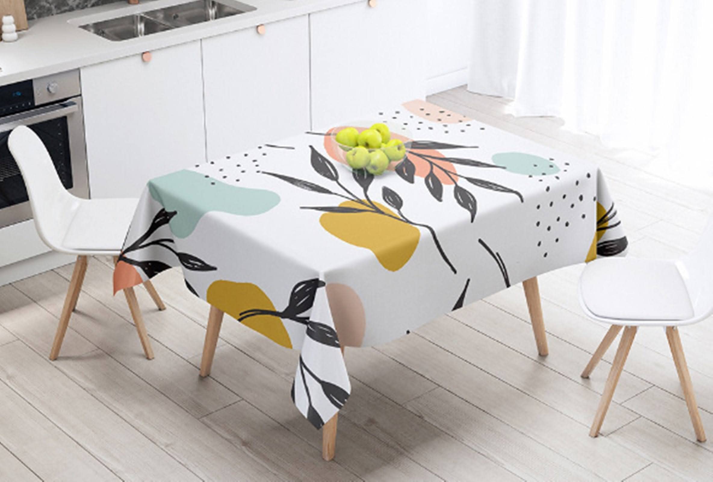 Tovaglia Cotone Grezzo Tovaglie Rettangolari Foglie Nere Antimacchia Geometrica Copri Tavolo Cucina Impermeabile Cotone Lino Stile 6 Decorazione Protezione 140X230Cm