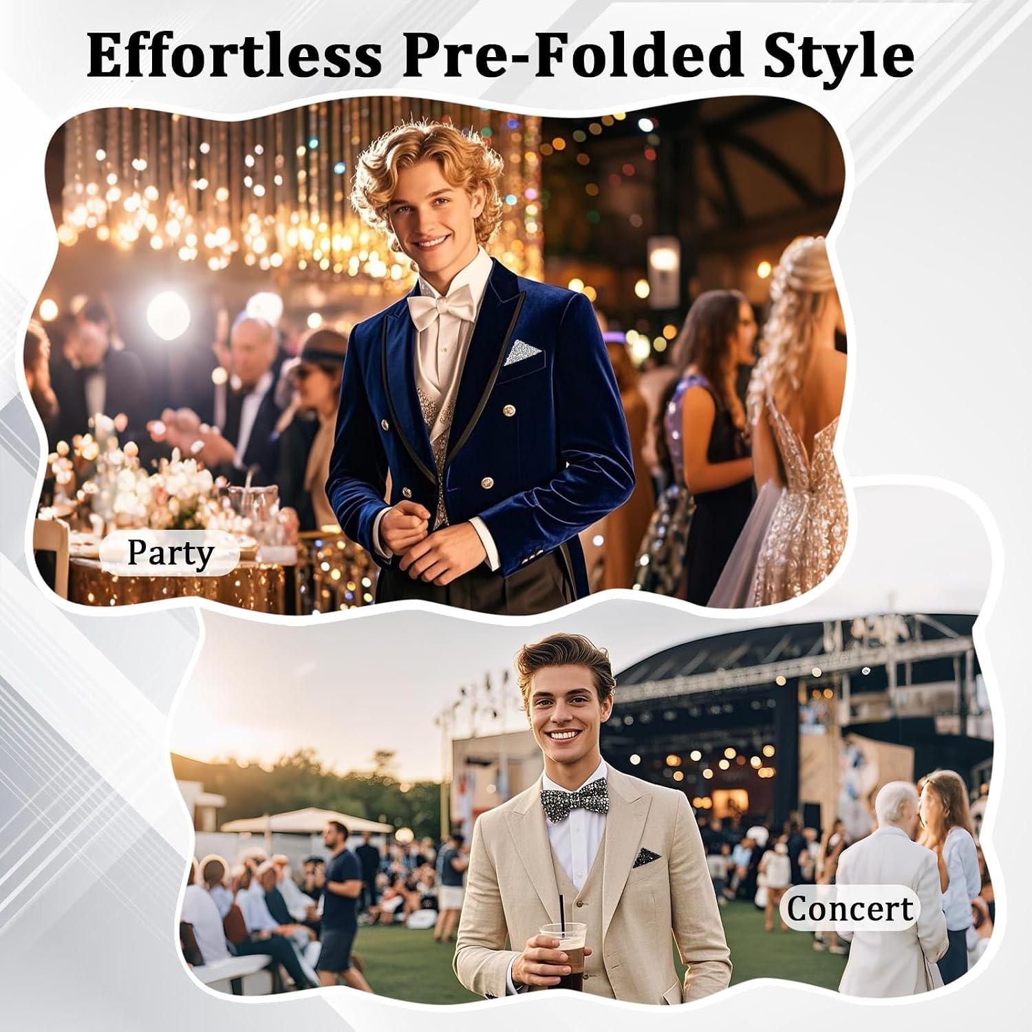 LJBFNN Rhinestone Pocket Squares for Men Prefolded Silver Sparkle Sequin Handkerchiefs on Card for Suit Jacket Party Prom