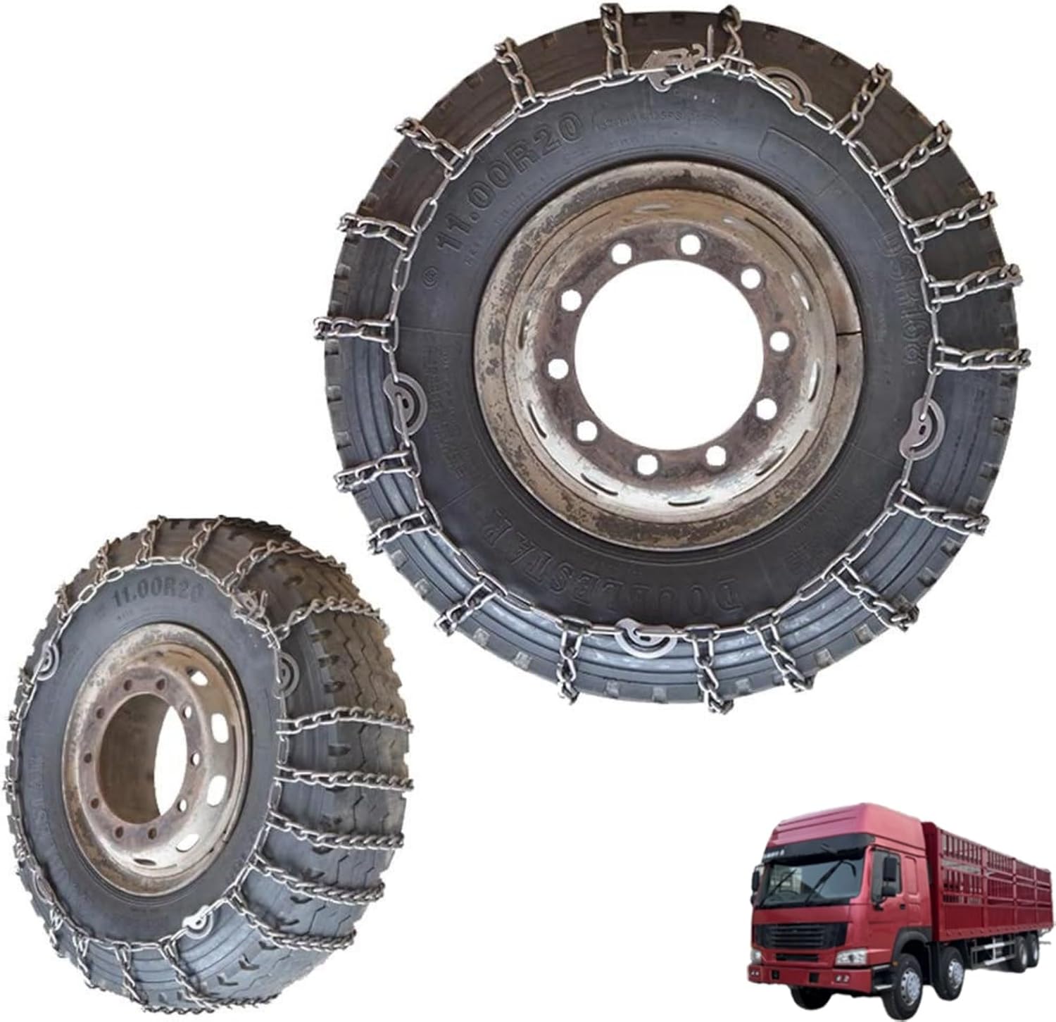 2pcs 9mm Heavy Duty Snow Tire Chains for Suv Pickup Trucks and AVT Traction Chains Manganese Skid Design for Snow,Mud,Ice and Sand Reliable Grip 295/70R22.5 2pcs 275/80R22.5