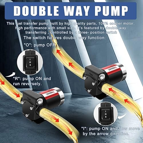 Miniatura 5 de Bomba de transferencia de gasolina YOHOME DC 12 V, bomba de transferencia de combustible de hierro fundido de doble vía, estabilidad de