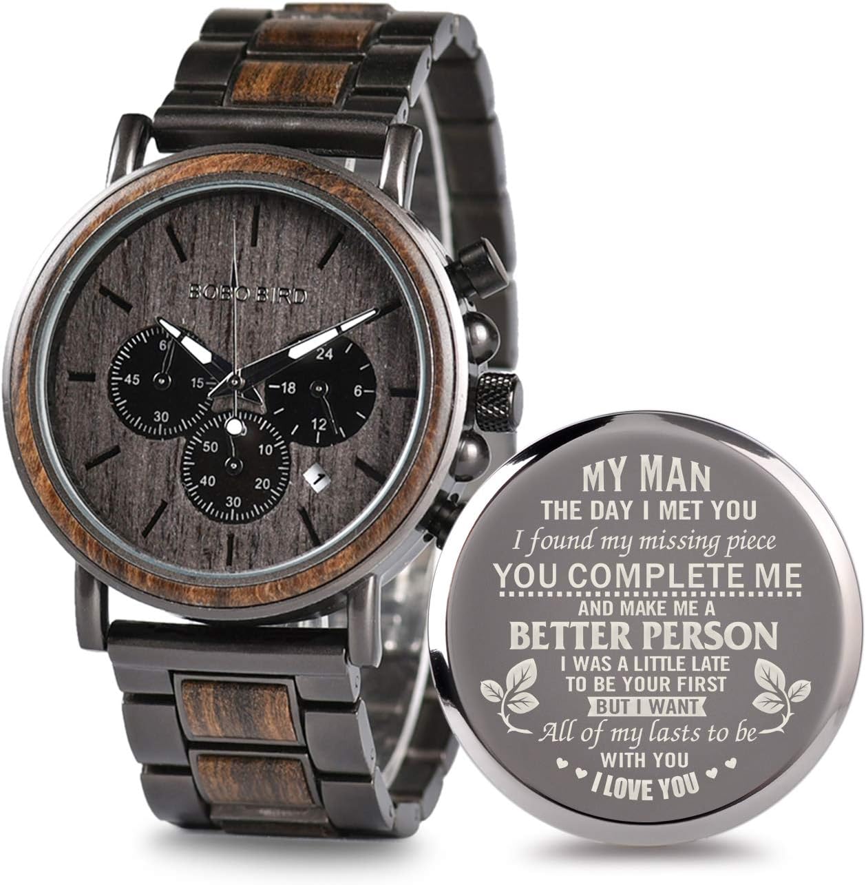 Engraved Wooden Watch for Boyfriend My MAN Fiancé Husband Customized Personalized Wood Watches for Men Birthday Anniversary Personalized Watch