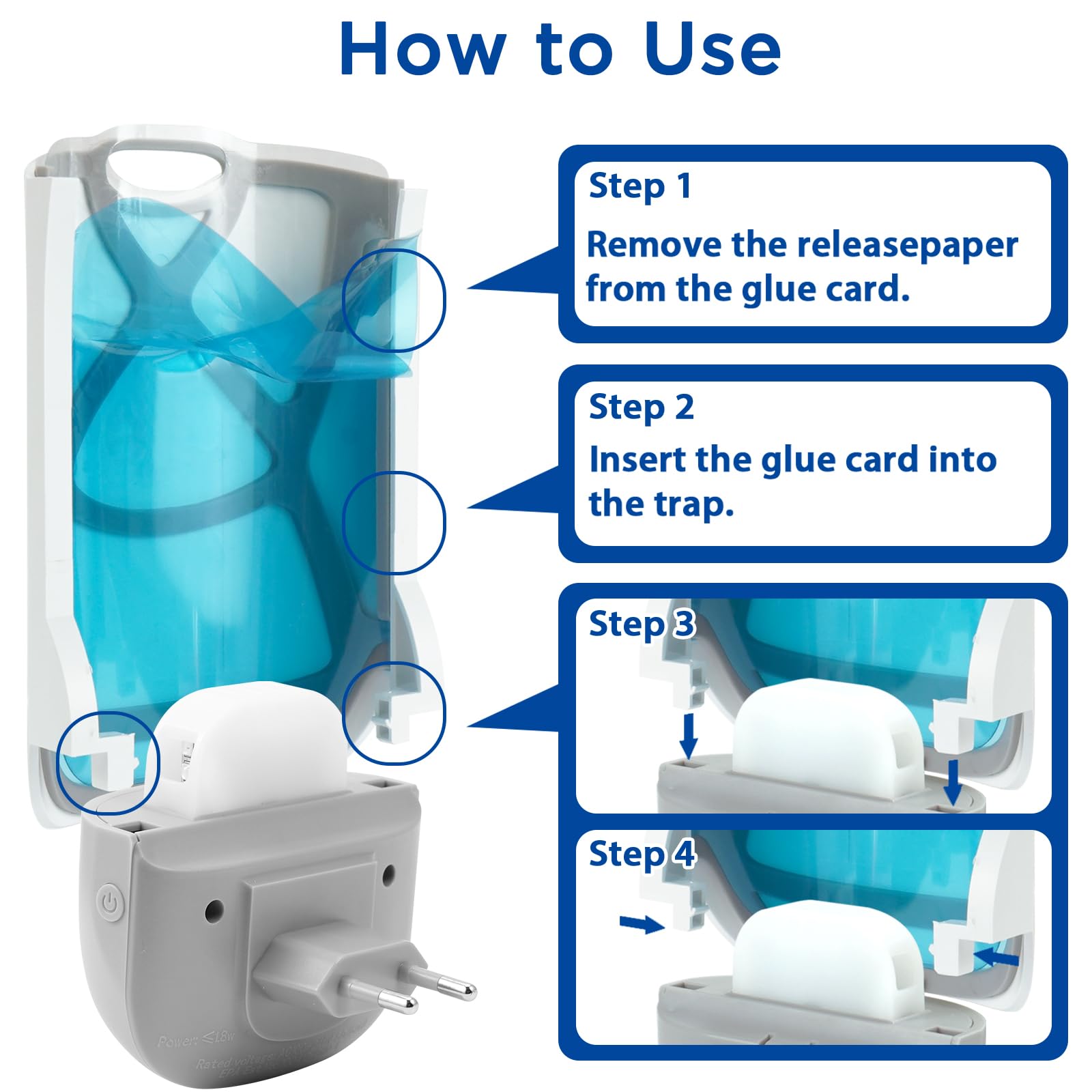 AICase Trappola per insetti volanti per interni,trappola luminosa cattura mosche della frutta,mosche,moscerini e mosche domestiche,trappola per zanzare,tarme (1 base a innesto+1 cartuccia+5 ricariche)