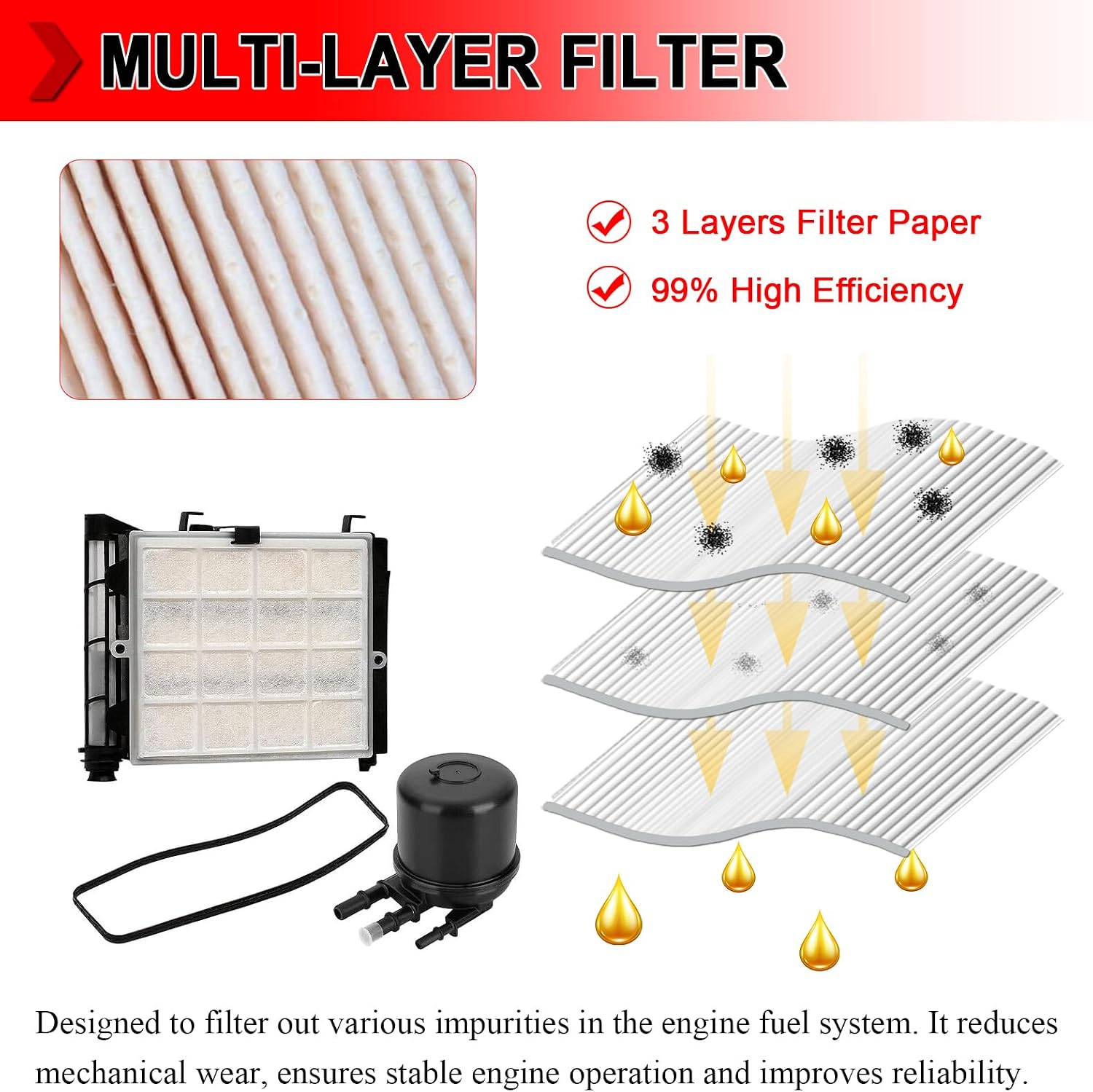 FD4624 Fuel Filter Element Fit for Ford 2017-2022 F-250, F-350, F-450, F-550 Super Duty V8, Replaces # FD-4624, FD-4625, HC3Z-9N184-B, Pack of 8