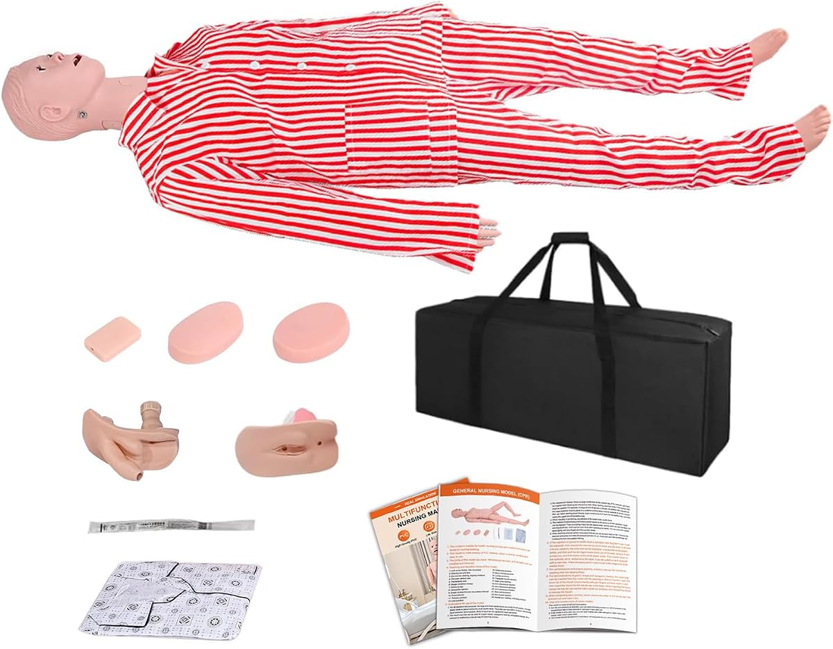 Patient Care Nursing Medical Manikin, Multifunction CPR Human Manikins 25 Items Nurse Skills Wound Demonstration with 3 Muscle Module & Patient Gown & Urinary Catheter for Teaching Pratice