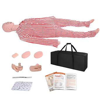 Patient Care Nursing Medical Manikin, Multifunction CPR Human Manikins 25 Items Nurse Skills Wound Demonstration with 3 Muscle Module & Patient Gown & Urinary Catheter for Teaching Pratice