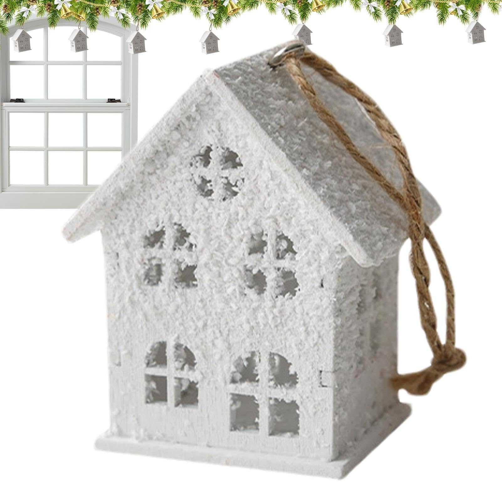 Samuliy Pequeño adorno de casa de Navidad | Adorno de casa de madera blanca de Navidad - Colgante creativo de casa de madera de Navidad, colgante de casa blanca para decoración de Navidad
