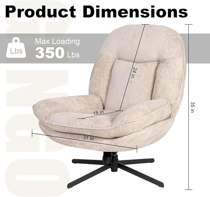 Sillón Giratorio 360 Grados Beige Tela Chenille 35x31x35 miniatura 3