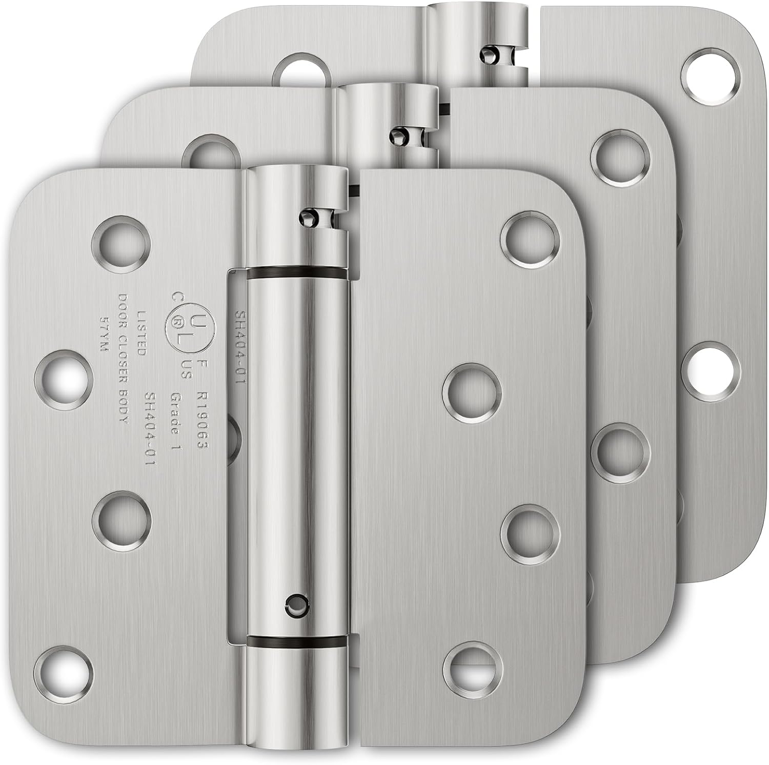 3 Pack Self Closing Door Hinges, 4 Inch Spring Loaded Door Hinges, Adjustable Tension for Garage, Front Door, Back Door, for Left and Right Hand Door, 5/8'' Radius Corners, UL Listed 4" 3 Pack