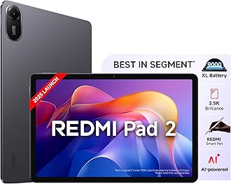 Redmi Pad 2, WiFi Active Pen Support, 27.94Cm(11") Model, 2.5K Sharp & Clear Display, 4GB, 128GB, All Day & More 9000Mah Battery, AI-Enabled, Dolby Atmos, Hyperos 2, Graphite Grey