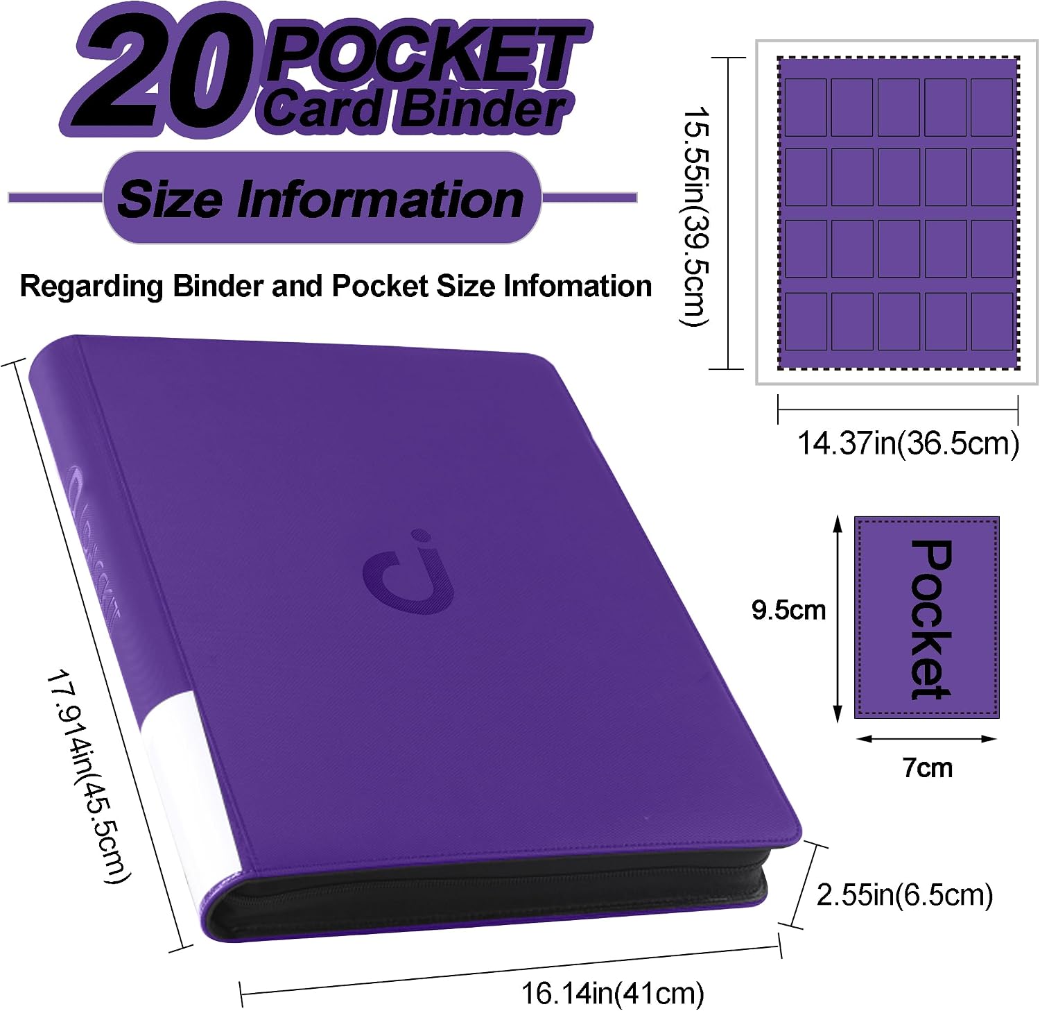 Premium 2000 Pocket Card Binder - 20 Pocket Trading Card Binder with Sleeves Fits 2000 Cards, Ringless Card Album for TCG - Model A，Classic Purple