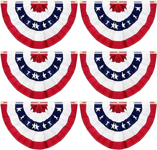 TURNMEON Paquete de 6 banderas de abanico plisadas estadounidenses del 4 de julio, banderas estadounidenses de Estados Unidos para exteriores,